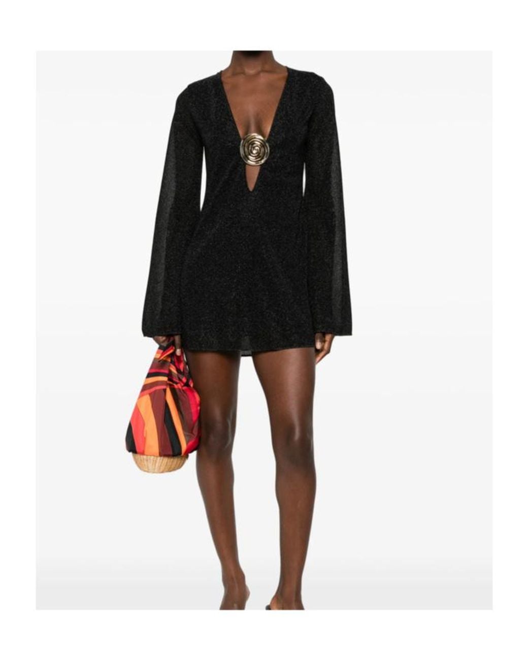 Oseree Black Oséree Lurex Plunge Mini Dress