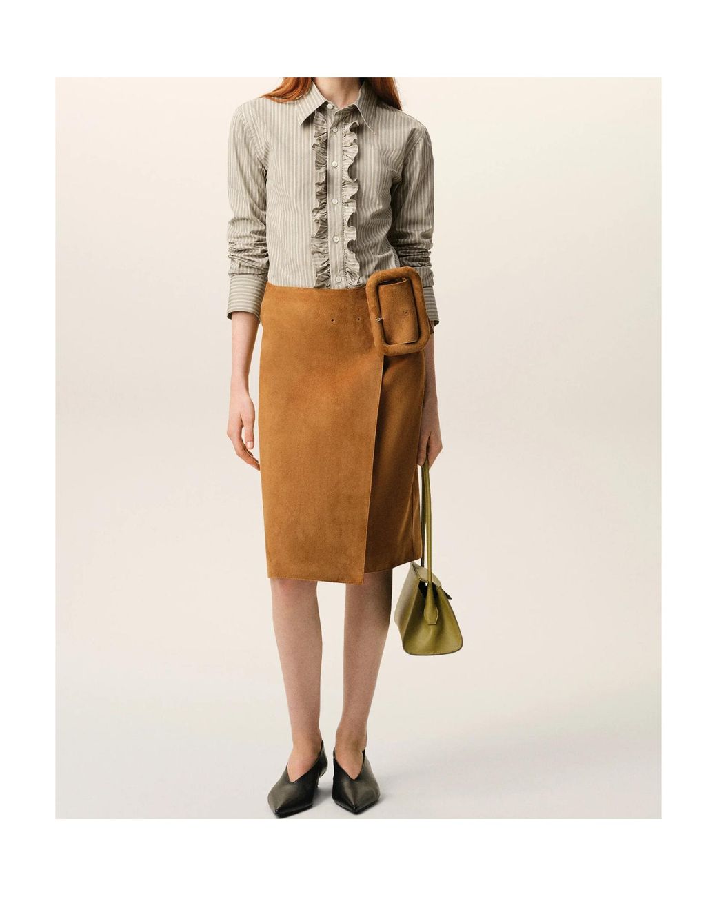 AMI Natural Ami Striped Ruffled Shirt