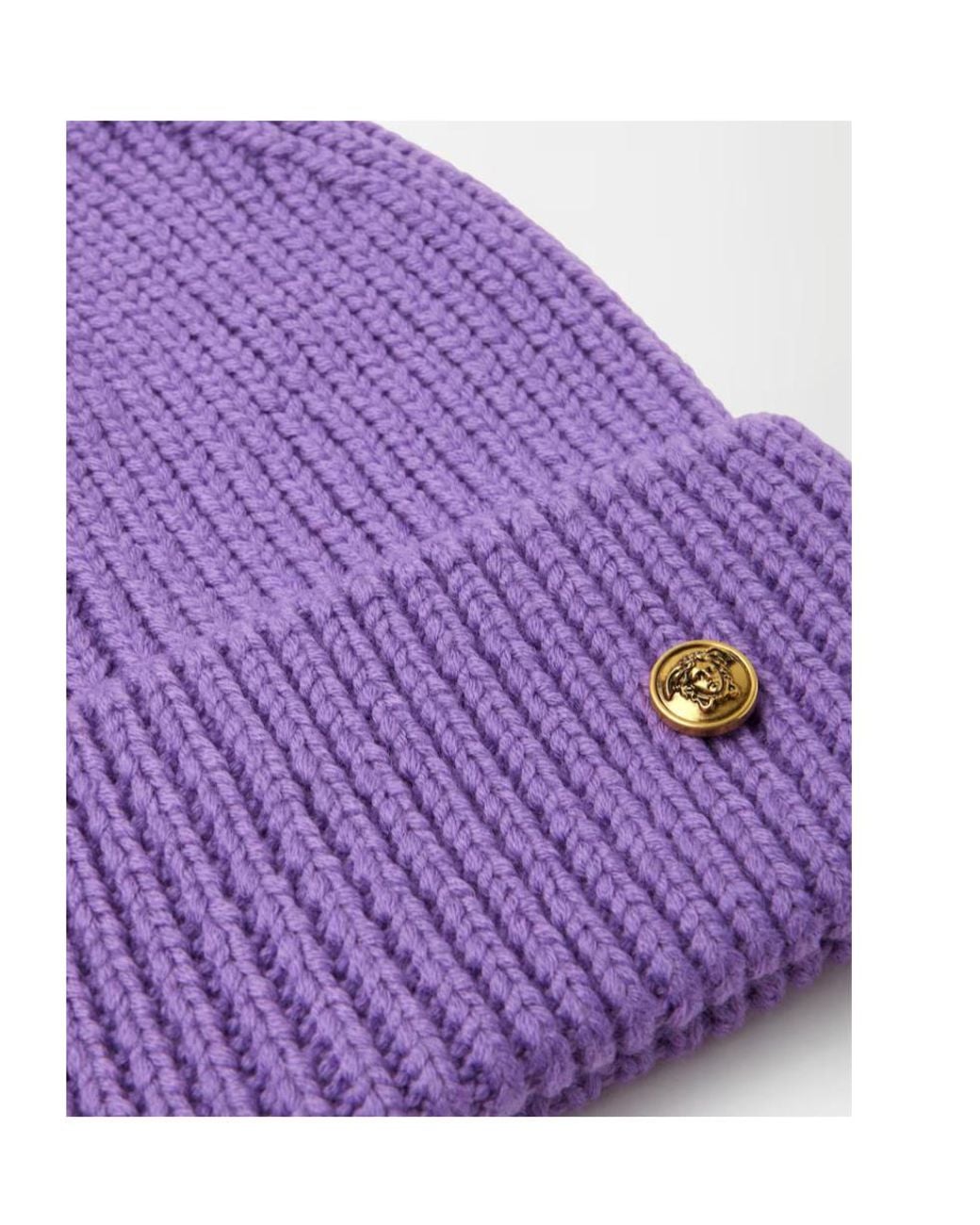 Versace Purple Ribbed Logo Beanie Hat