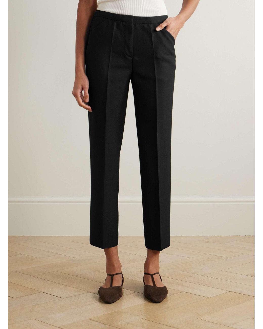 Totême Black Cropped Straight-Leg Trousers