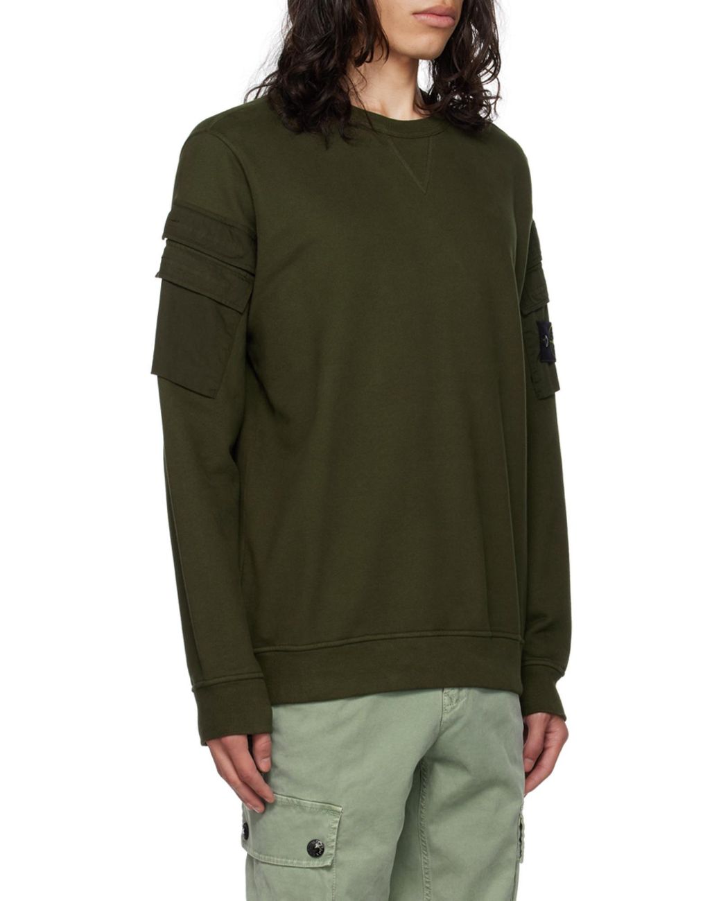 Stone Island Green Compass Patch Crewneck Sweatshirt for men