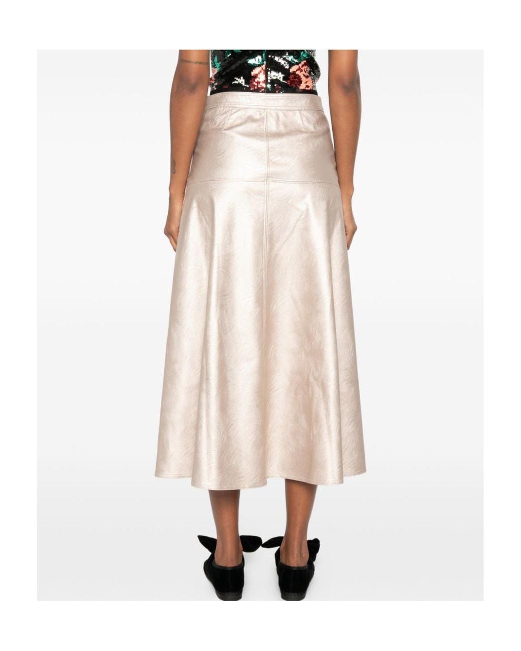 Forte_forte Natural Metallic-Effect Panelled Midi Skirt