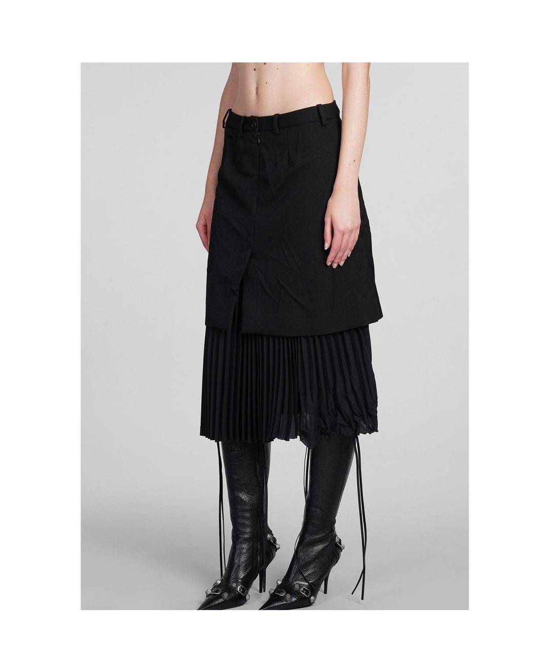 Balenciaga Black Pleated Layered Tailored Skirt