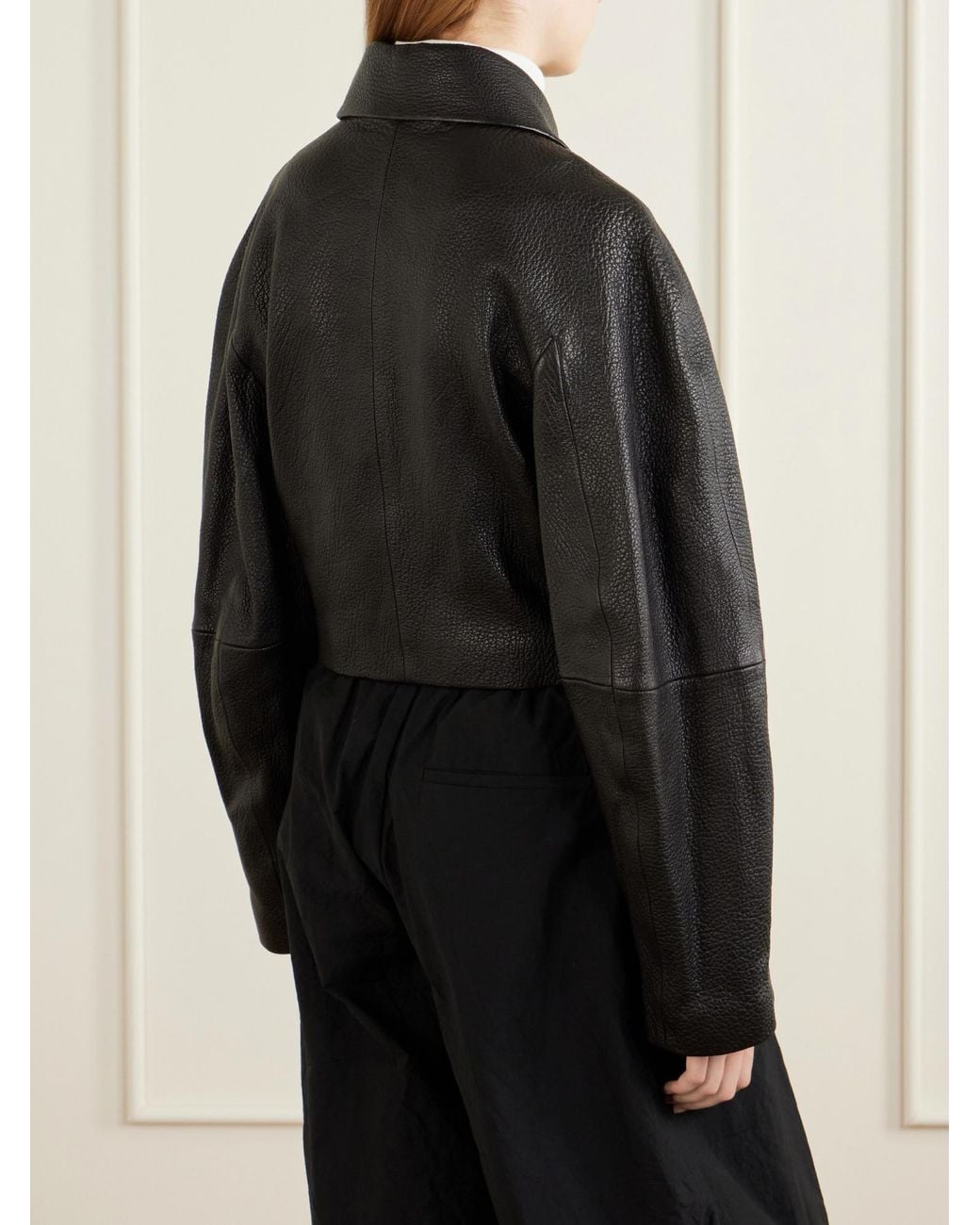 Rohe Black Cropped Textured-Leather Jacket