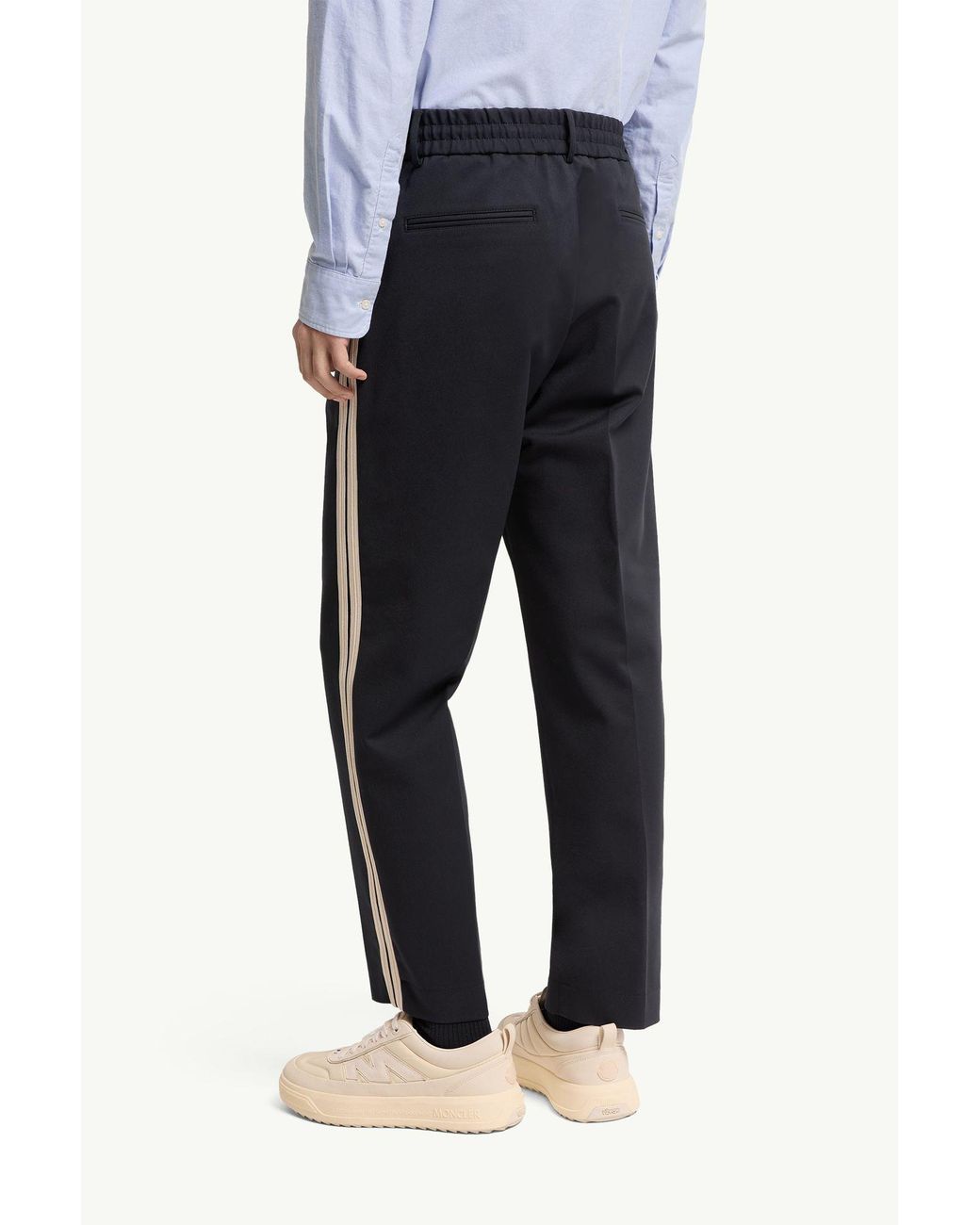 Moncler Blue Logo Patch Stripe Detailed Trousers for men