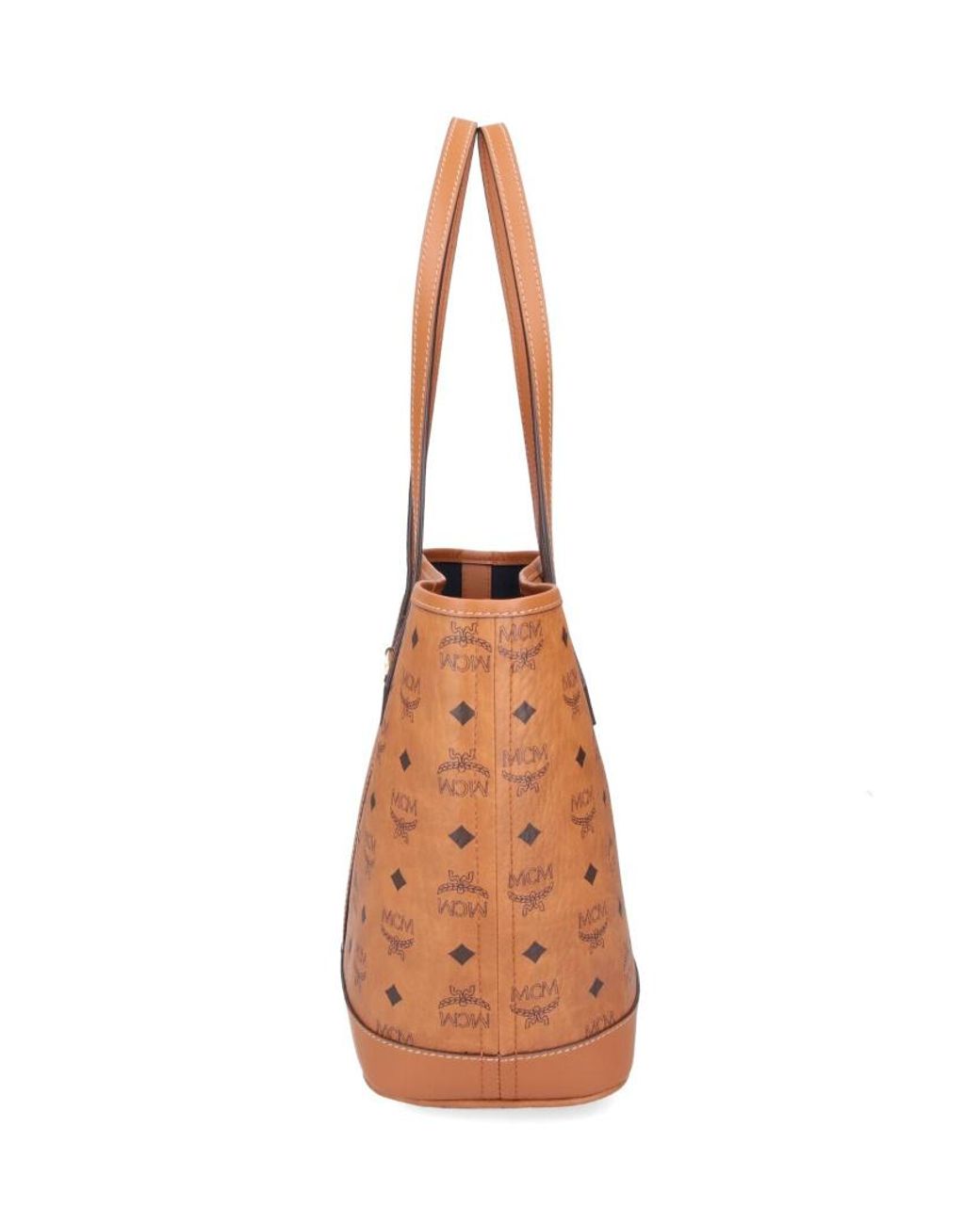 MCM Brown Logo Plaque Monogram Tote Bag