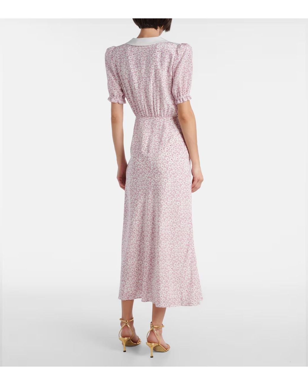 Alessandra Rich Pink Flower Silk Midi Dress