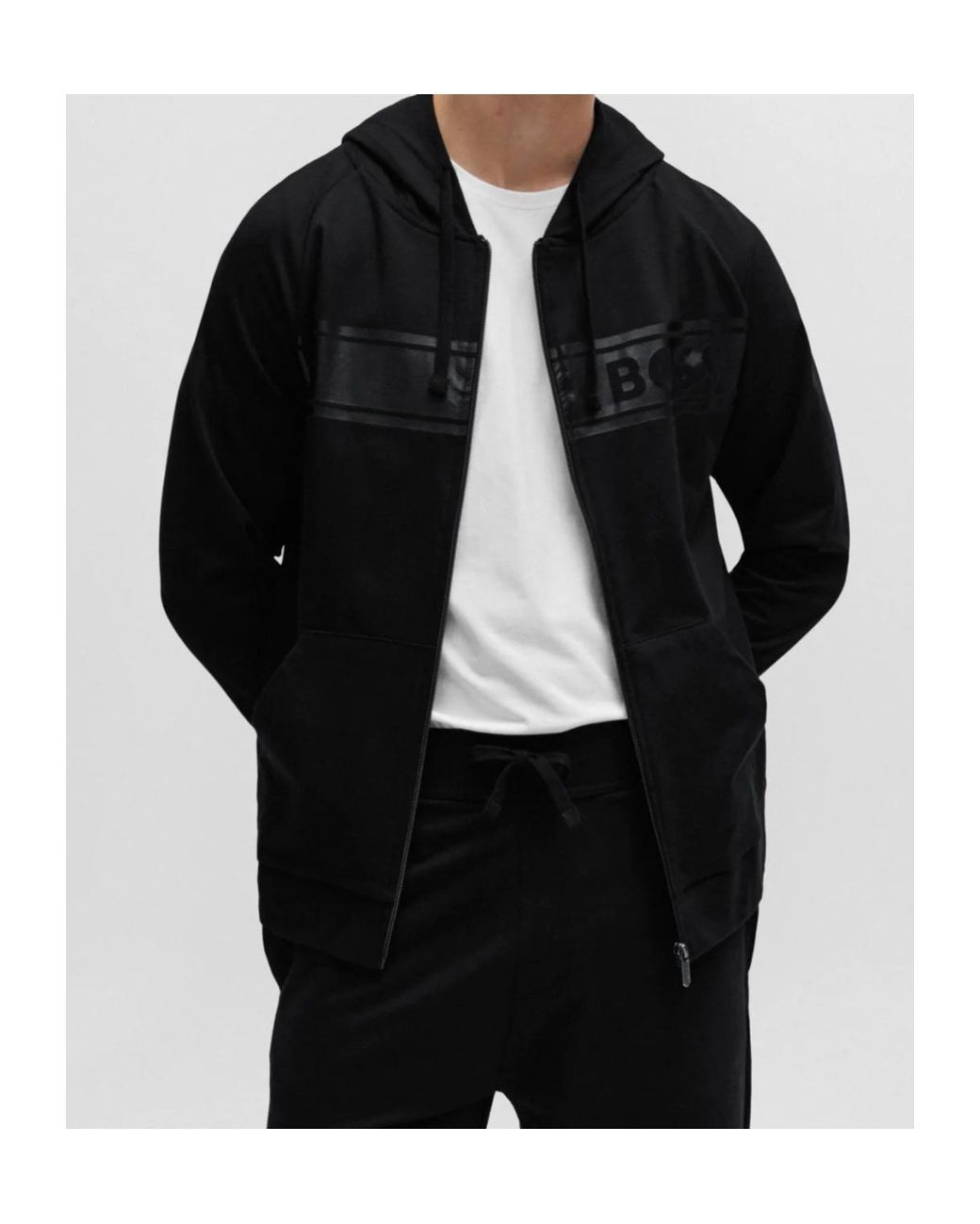 Boss Black Logo-Print Zip-Up Hoodie for men