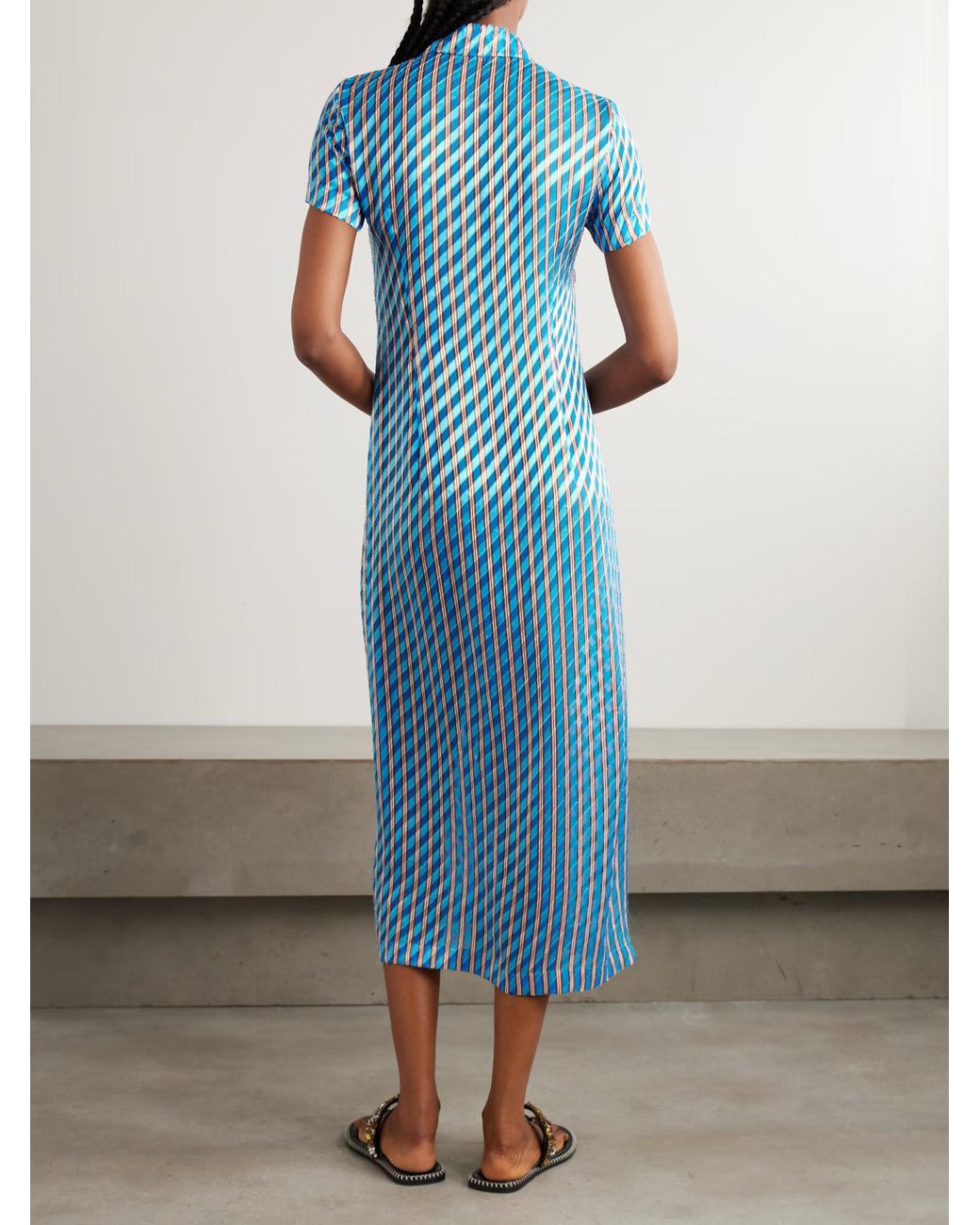 Dries Van Noten Blue Striped Midi Shirt Dress