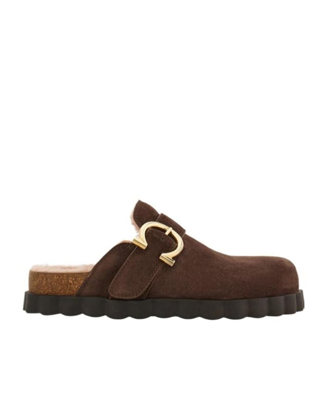 Ferragamo Brown Gancini Clog With Rippled Sole Detail