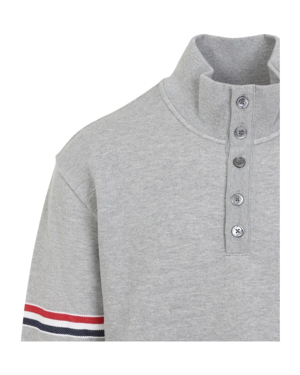 Thom Browne Gray Buttoned High-Neck Sweatshirt for men