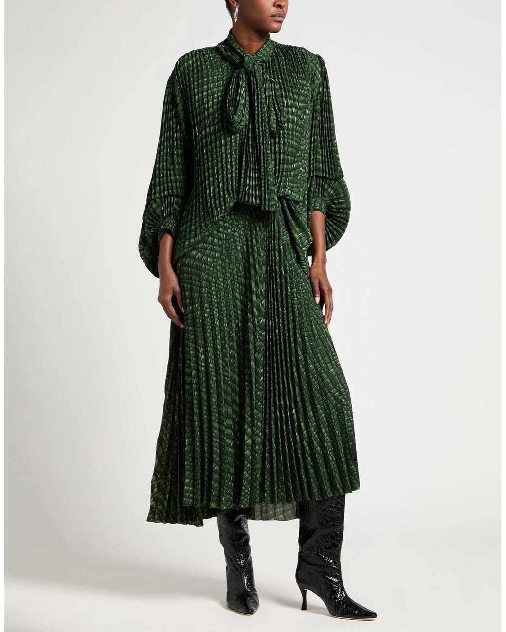 Balenciaga Green Pleated Dresses