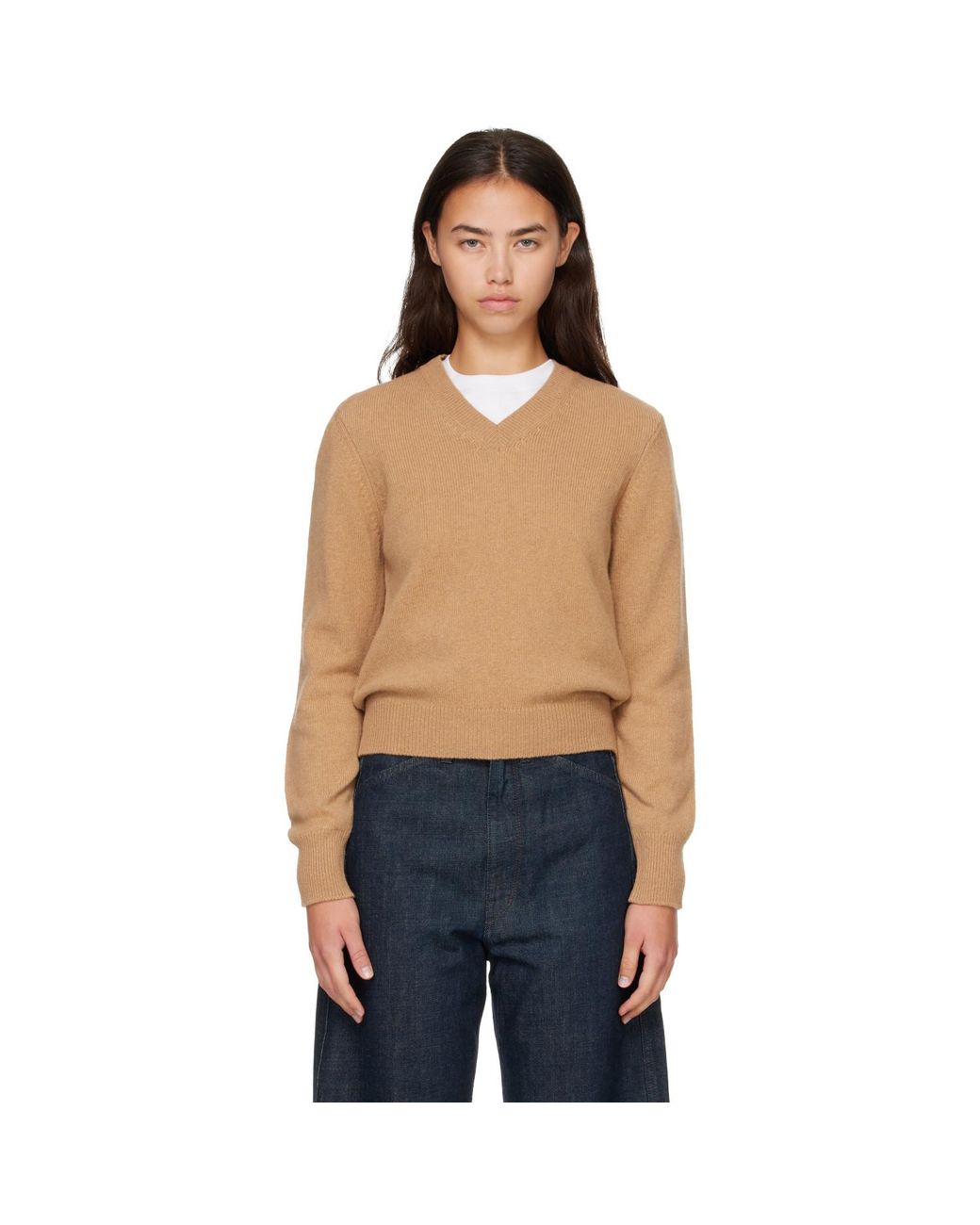 &Daughter Natural V-Neck Wool Knit Sweater