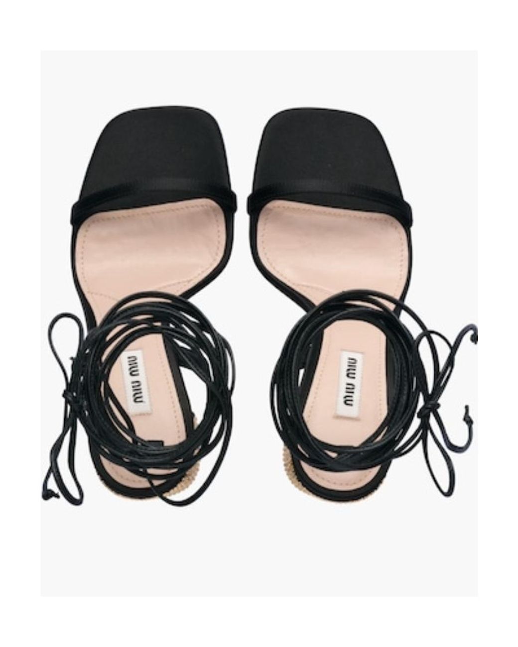 Miu Miu Black Ankle Tie-Fastened Block Heeled Glitter Sandals