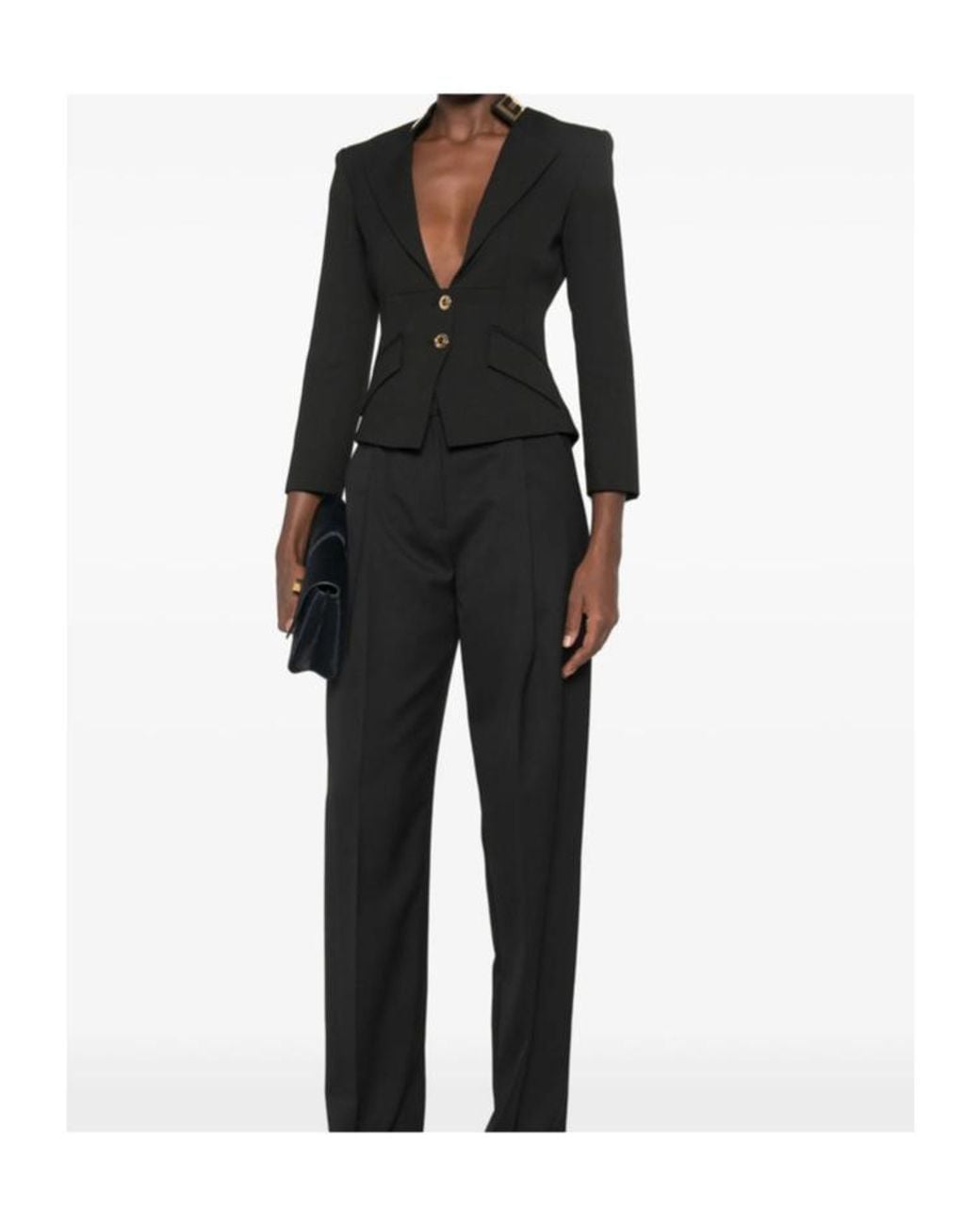 Elisabetta Franchi Black Logo Trim Fitted Blazer