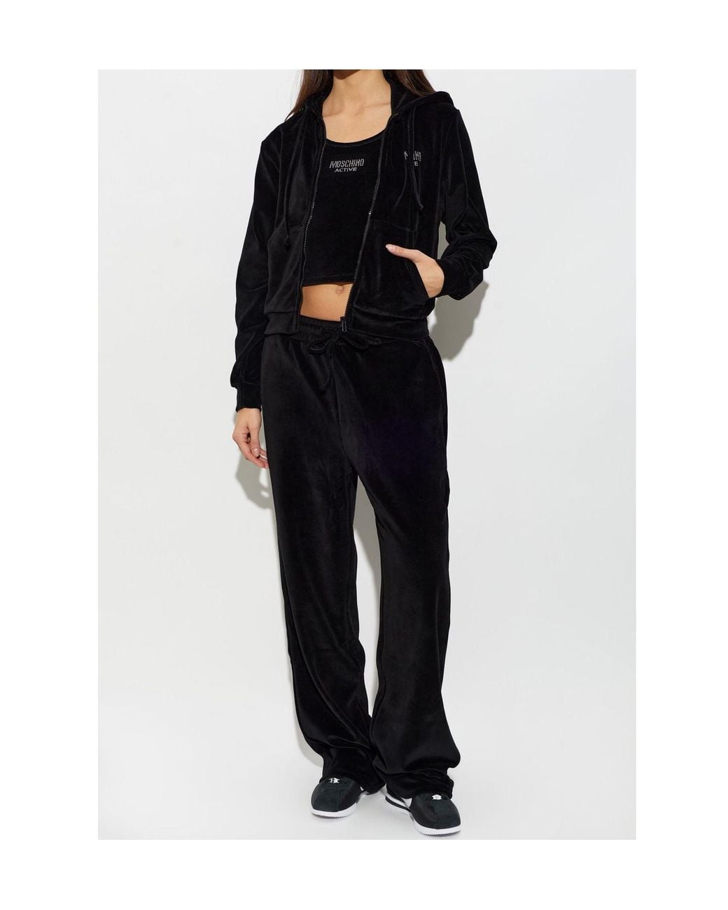 Moschino Black Active Logo Embellished Zip-Up Sweatshirt