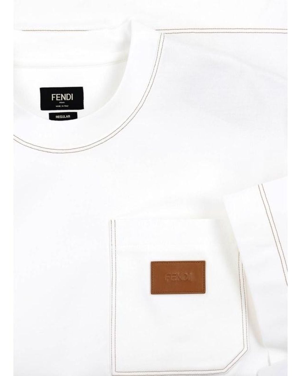 Fendi White Logo Patch Crewneck T-Shirt for men