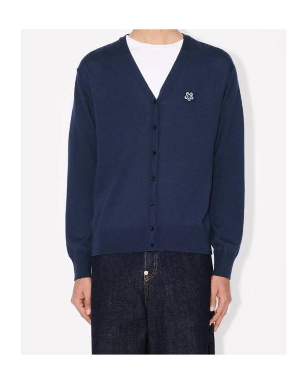 KENZO Blue V-Neck Buttoned Cardigan for men