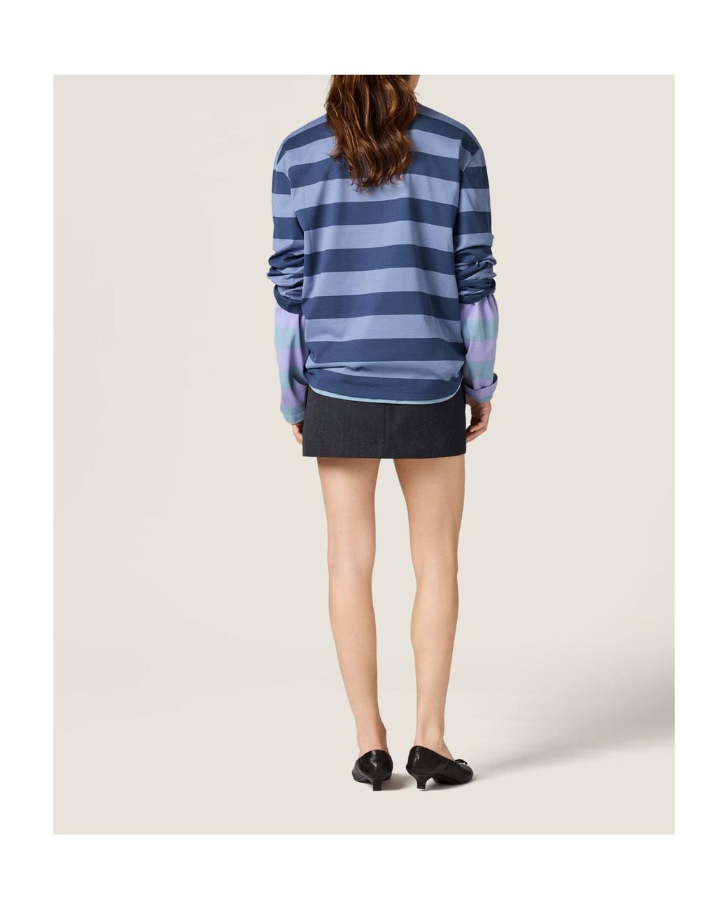 Miu Miu Blue Long-Sleeved Striped T-Shirt