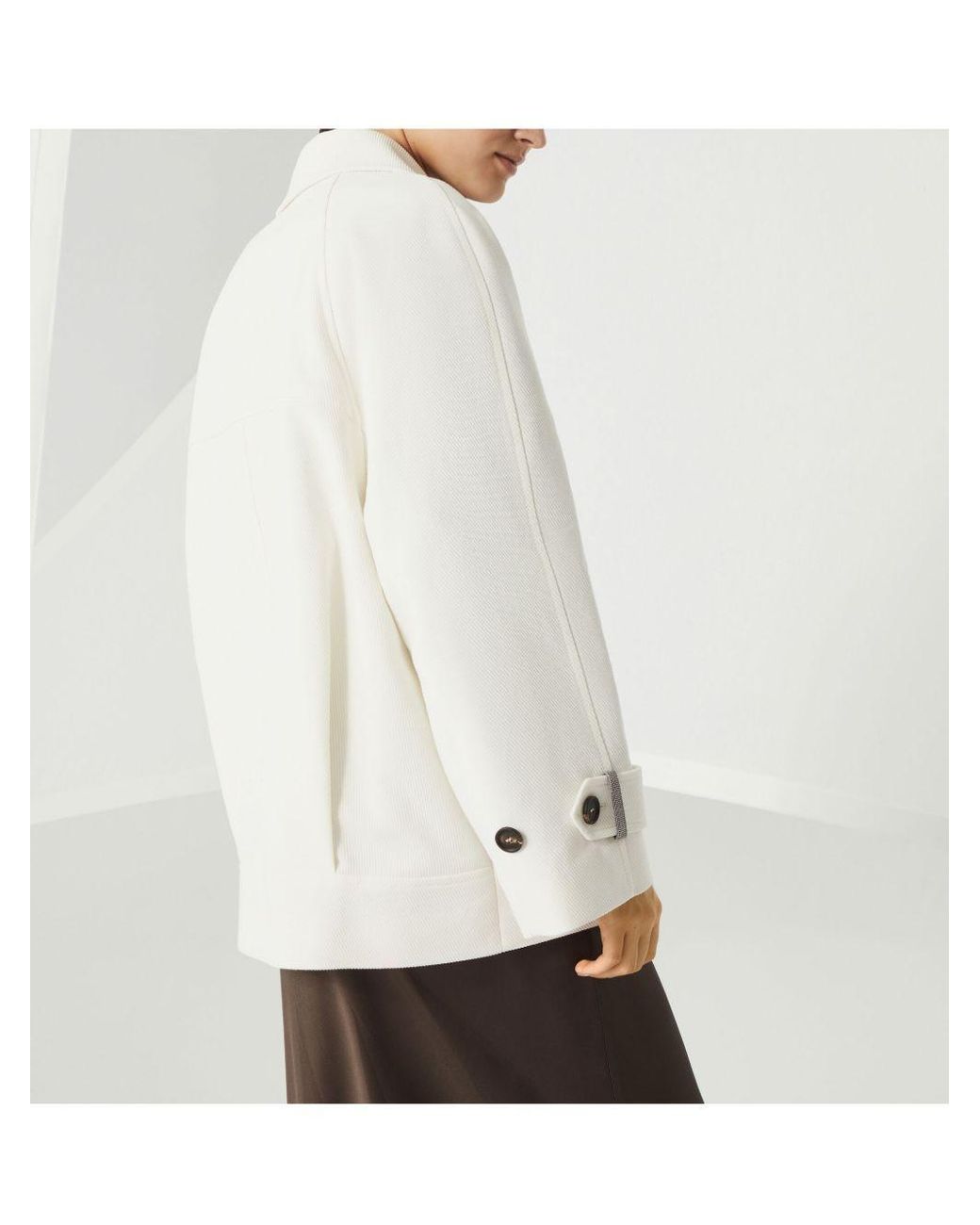 Brunello Cucinelli White Double-Breasted Long Sleeved Coat