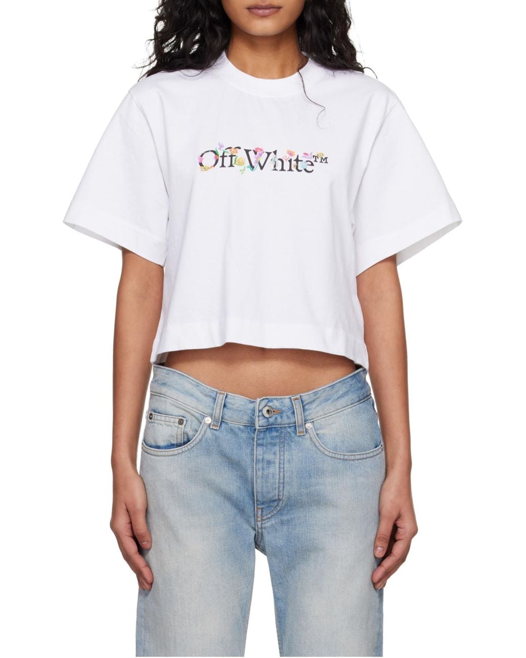 Off-White c/o Virgil Abloh White Bookish Glowing Flower Cropped T-Shirt