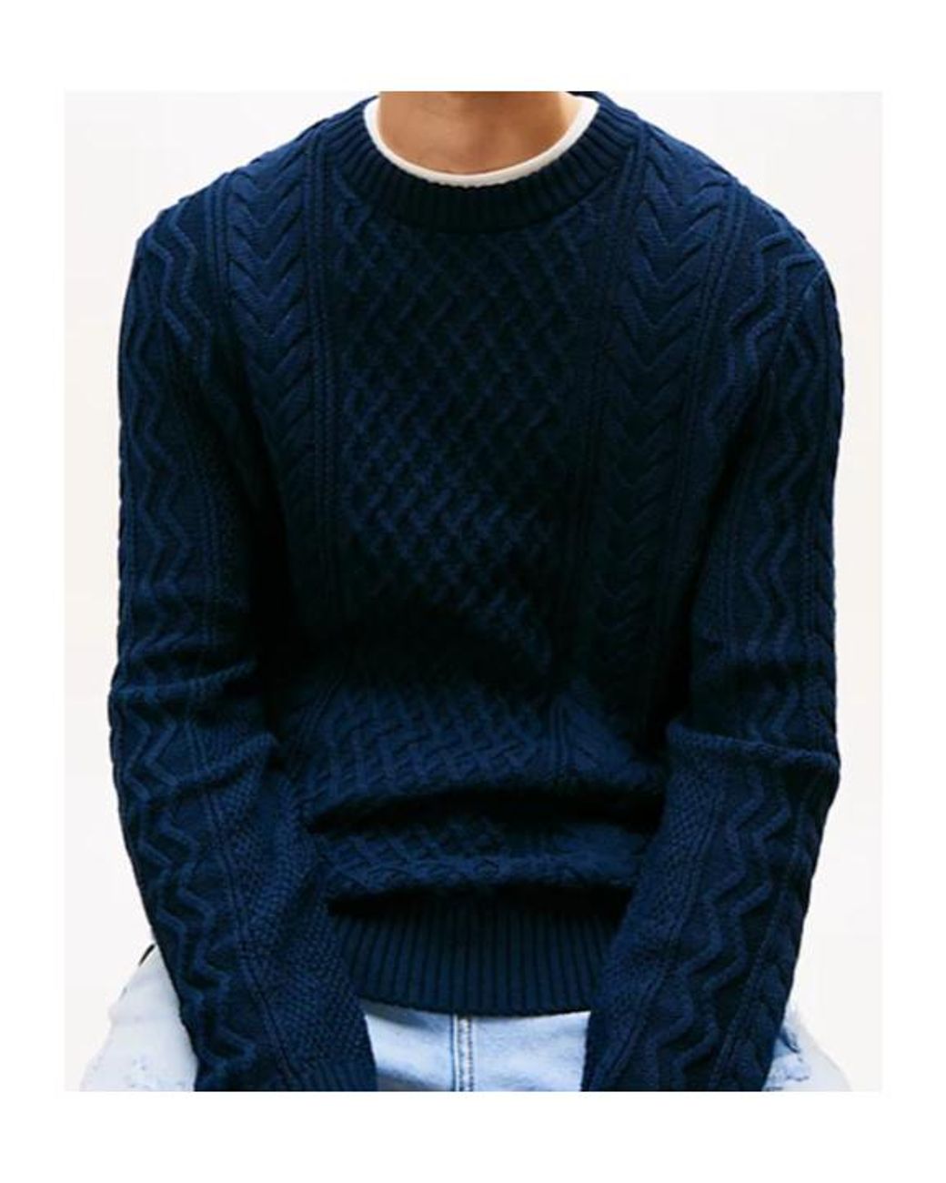 Tommy Hilfiger Blue Tommy Badge Cable Knit Slim Jumper for men