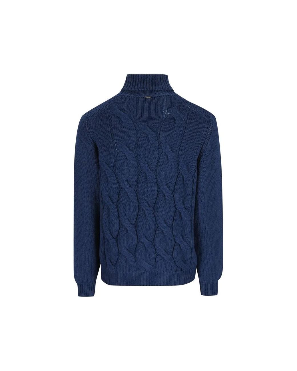Herno Blue Cable-Knit Turtleneck Knitted Sweater for men