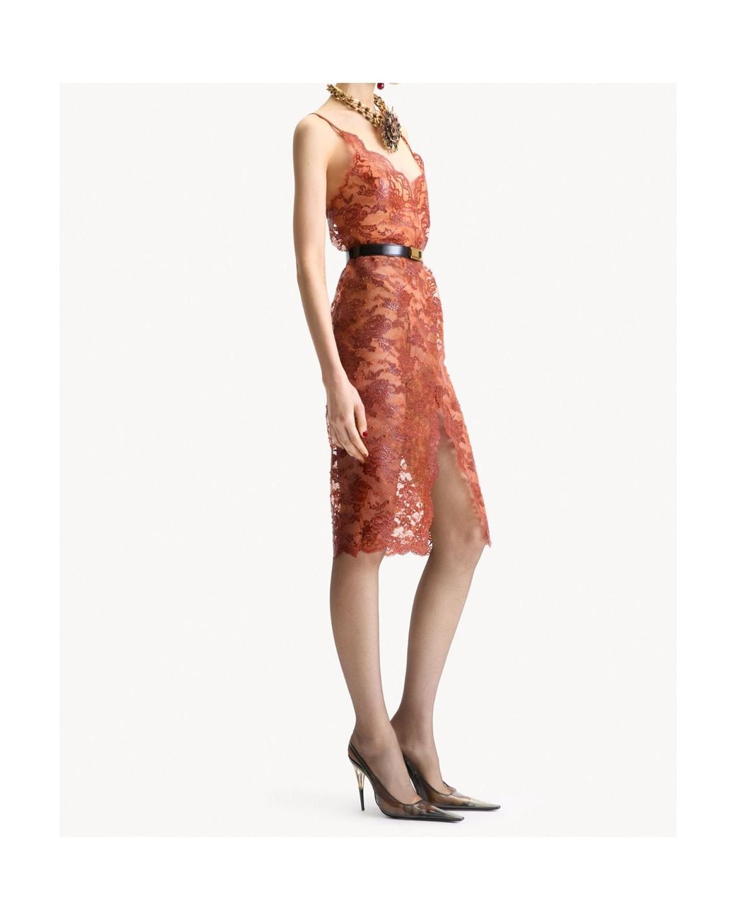 Saint Laurent Orange Spaghetti-Strap Dress