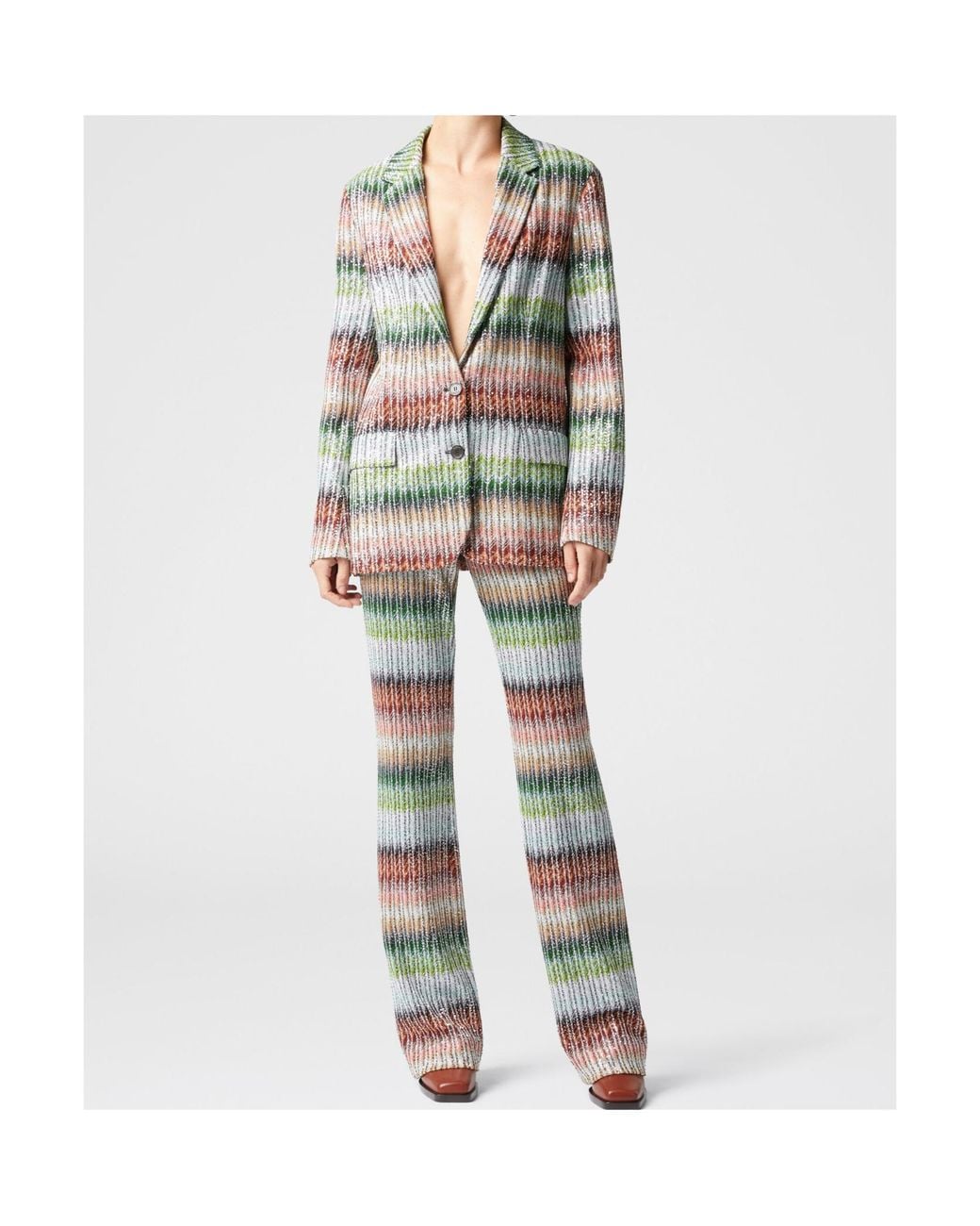 Missoni Green Gradient Zig-Zag Knitted Flared Trousers