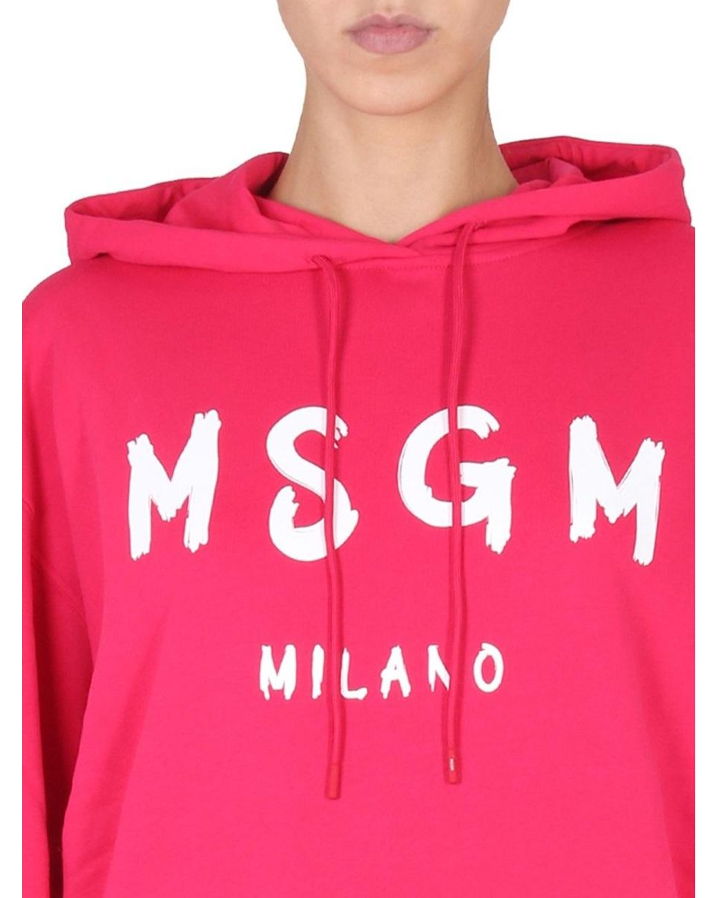 MSGM Red Logo-Print Long-Sleeve Hoodie