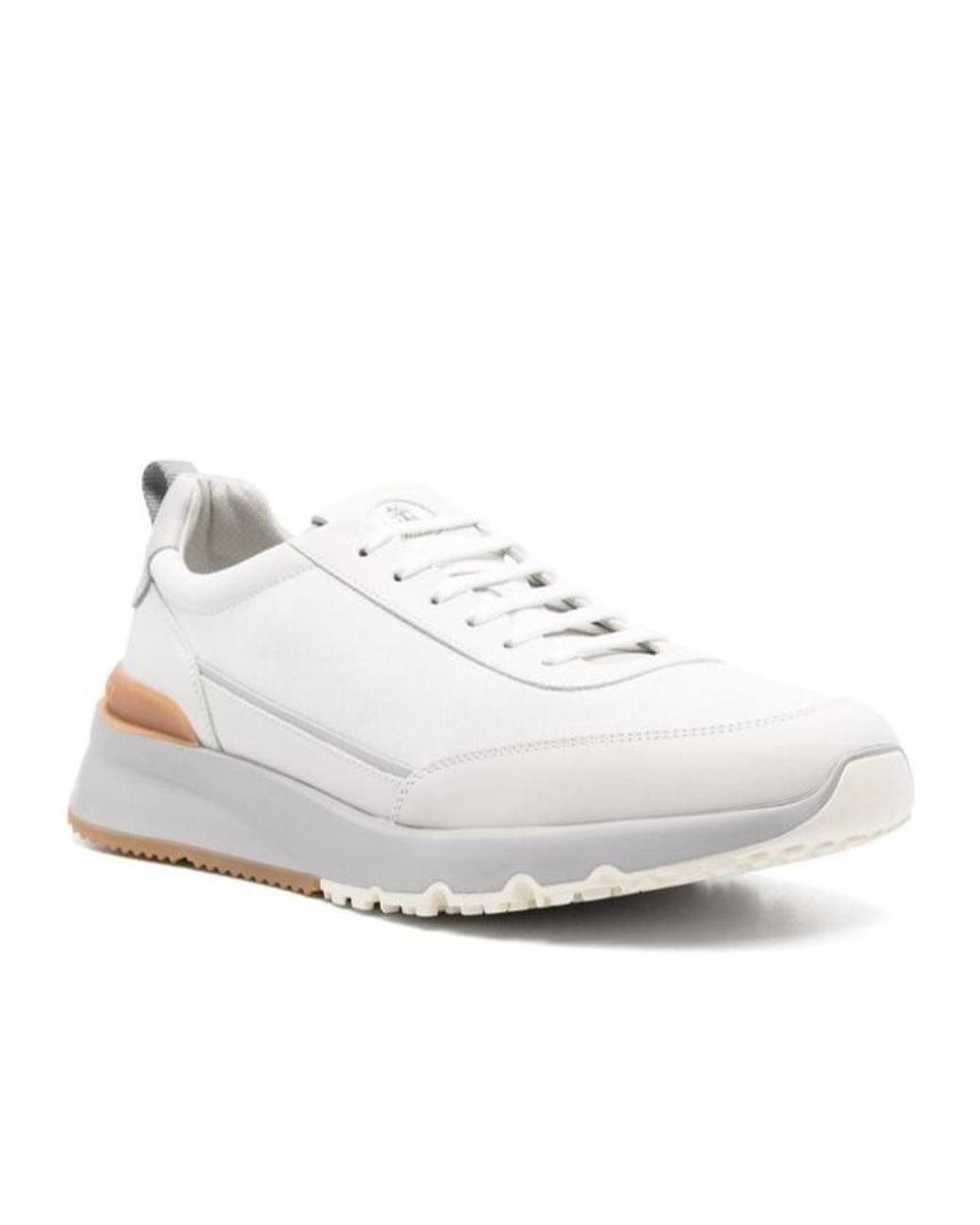 Brunello Cucinelli White Logo Embossed Lace-Up Sneakers for men