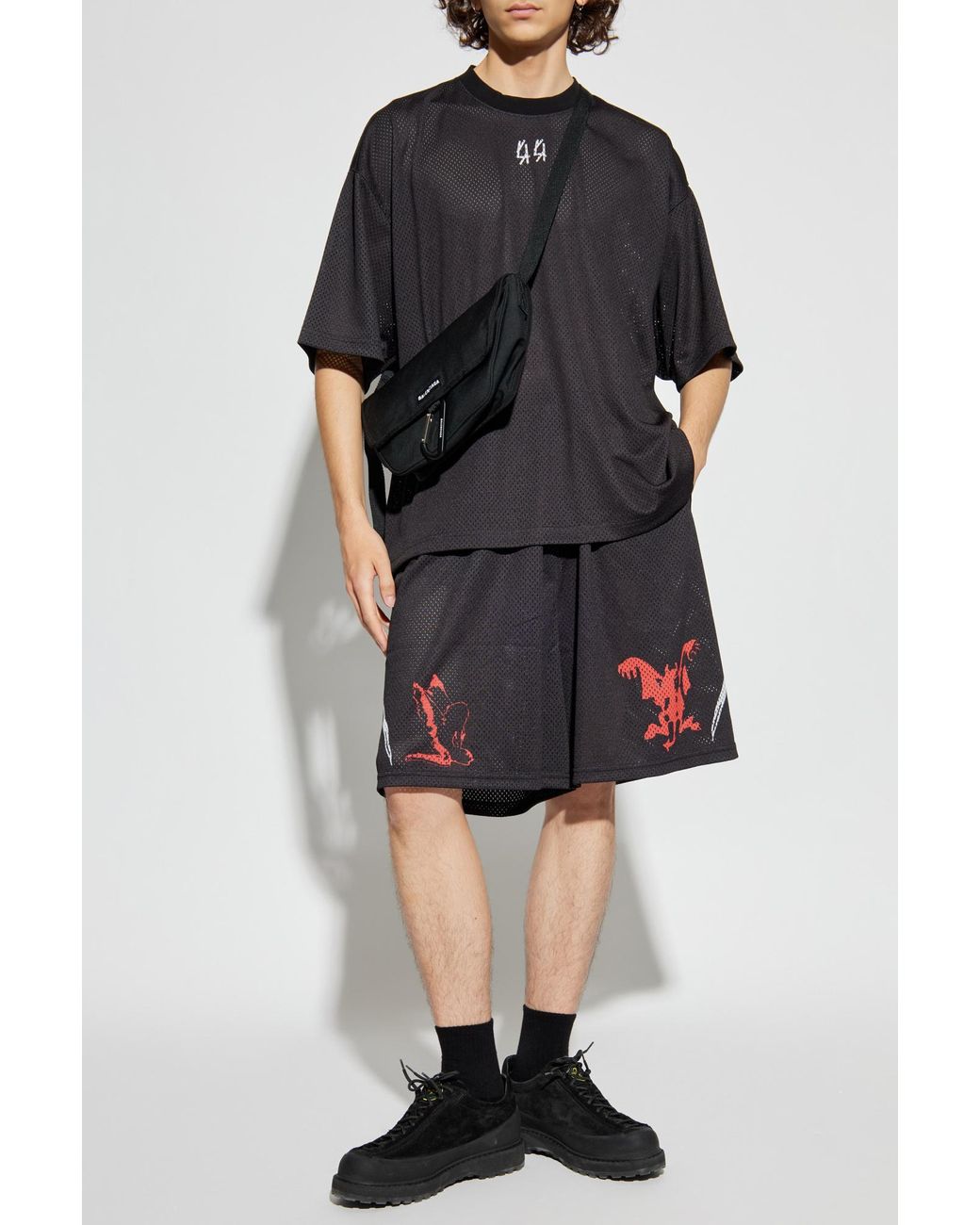 44 Label Group Black Perforated Elastic Waist Shorts for men