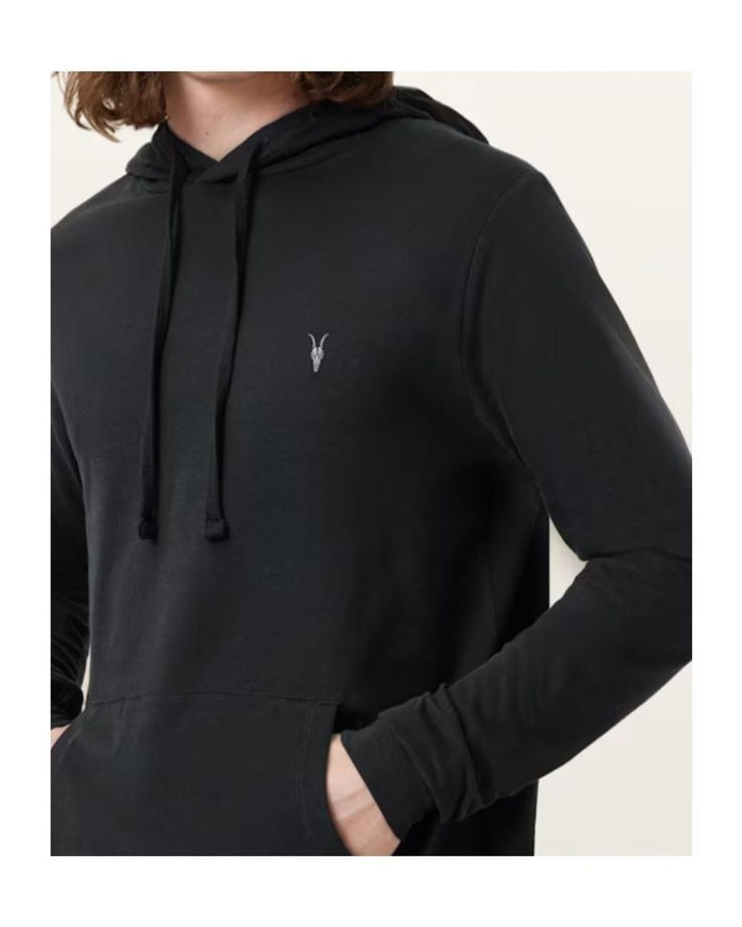 AllSaints Black Brace Pullover Brushed Cotton Ramskull Hoodie for men