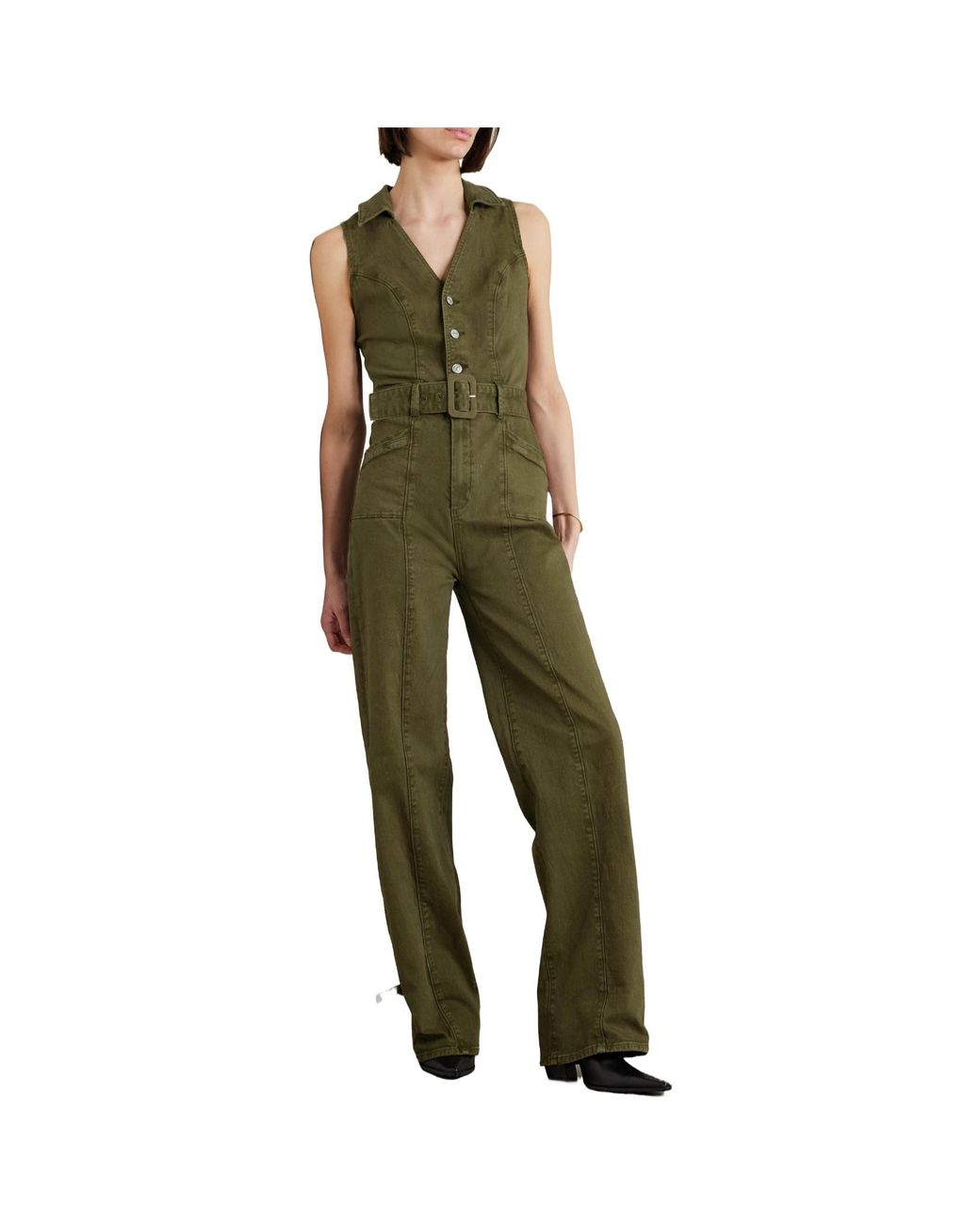 PAIGE Green Denim Jumpsuit With Belt