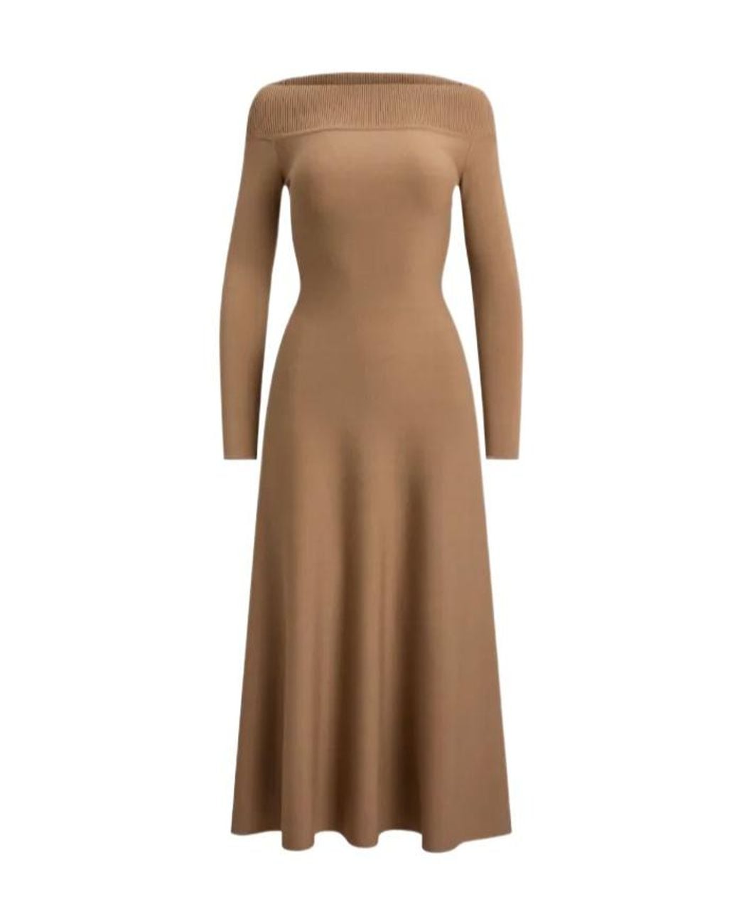 Ralph Lauren Brown Off-Shoulder Knitted Midi Dress