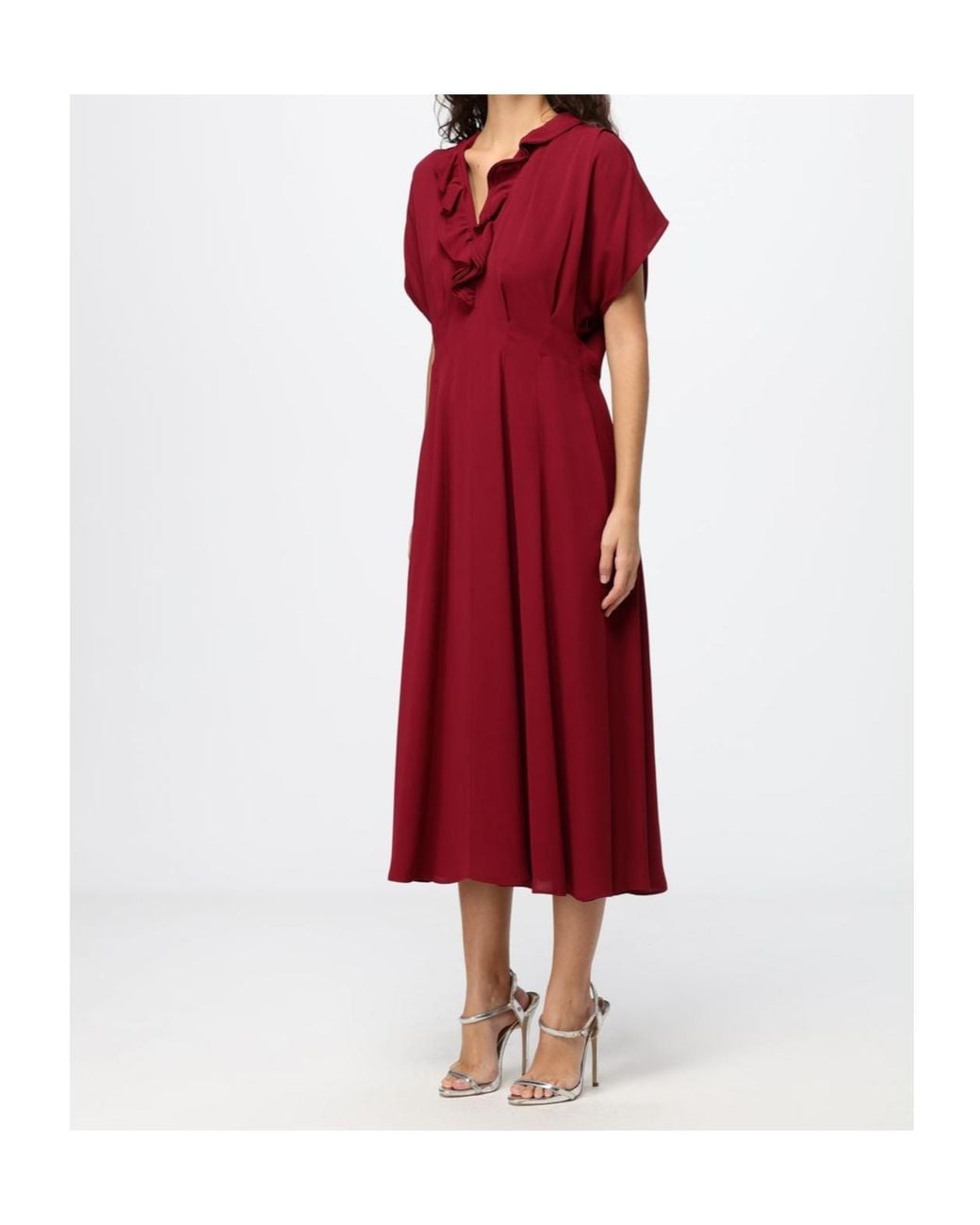 Alberta Ferretti Red V-Neck Viscose Midi Tunic