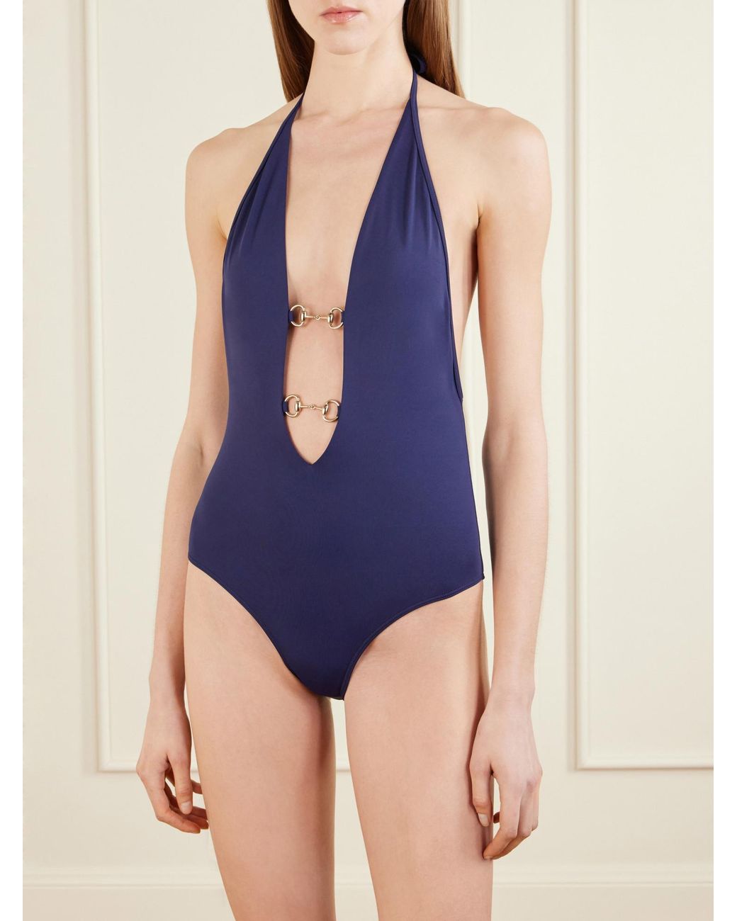 Gucci Blue One-Piece Swimsuit With Clamps