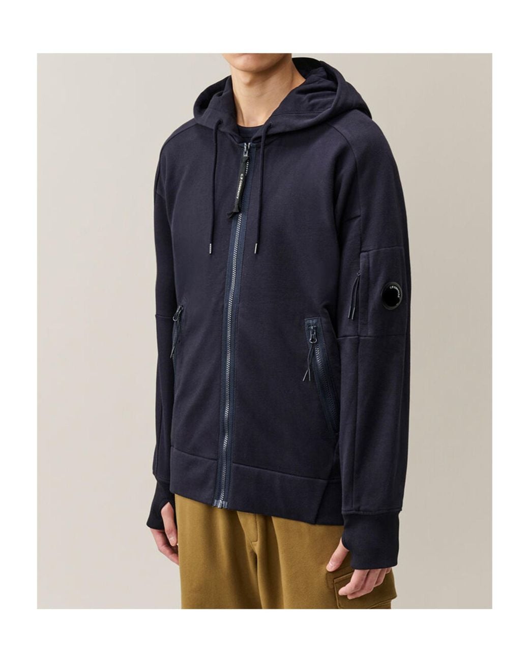 C P Company Blue Lens-Detail Zip-Up Hoodie for men