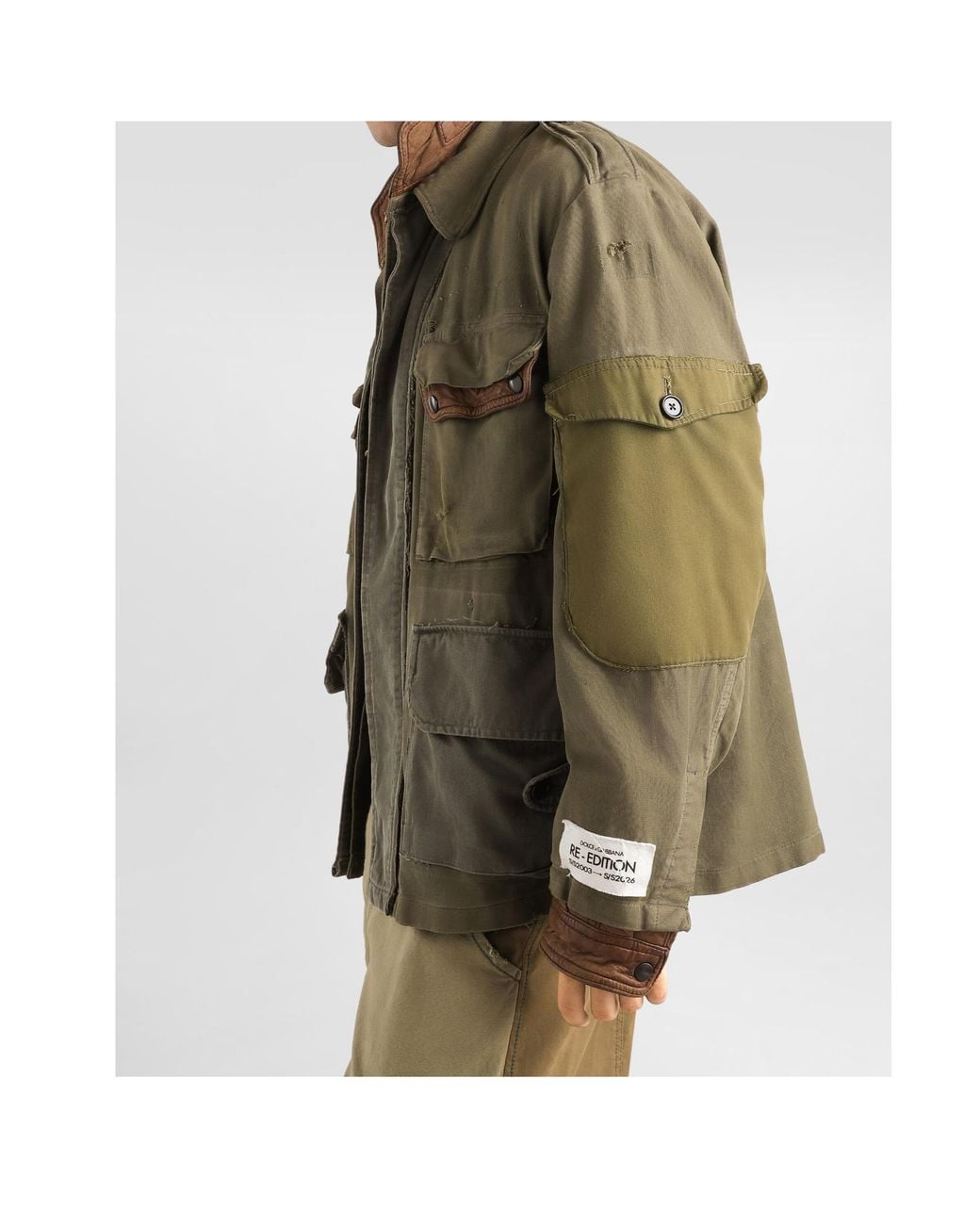Dolce & Gabbana Green Multi-Pocket Leather-Collar Jacket for men