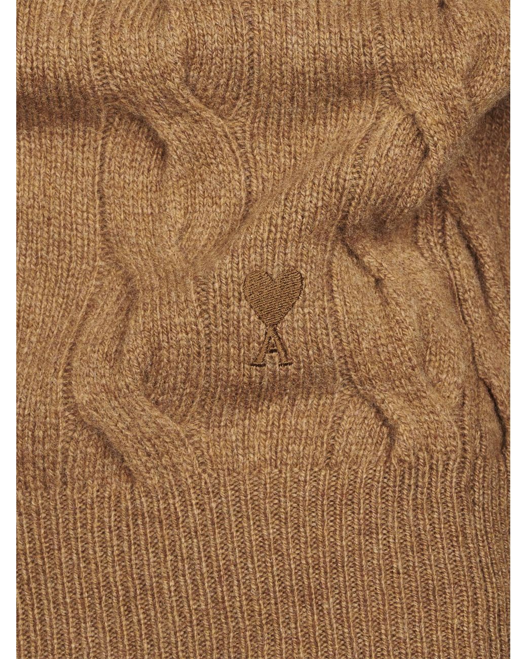 AMI Brown Ami Cable Knit Crew Neck Knitted Sweater for men