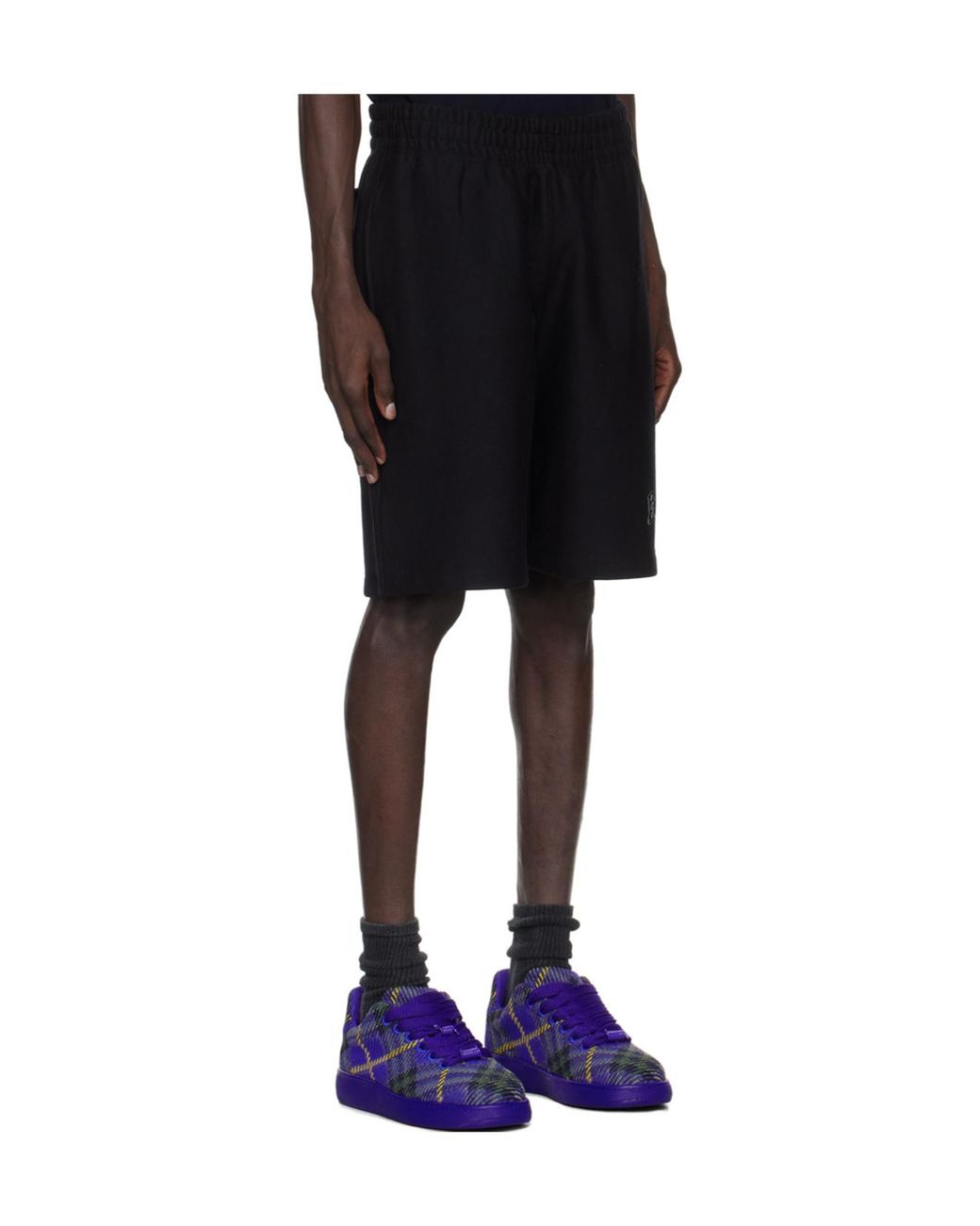 Burberry Black Flocked-Logo Cotton-Blend Shorts for men
