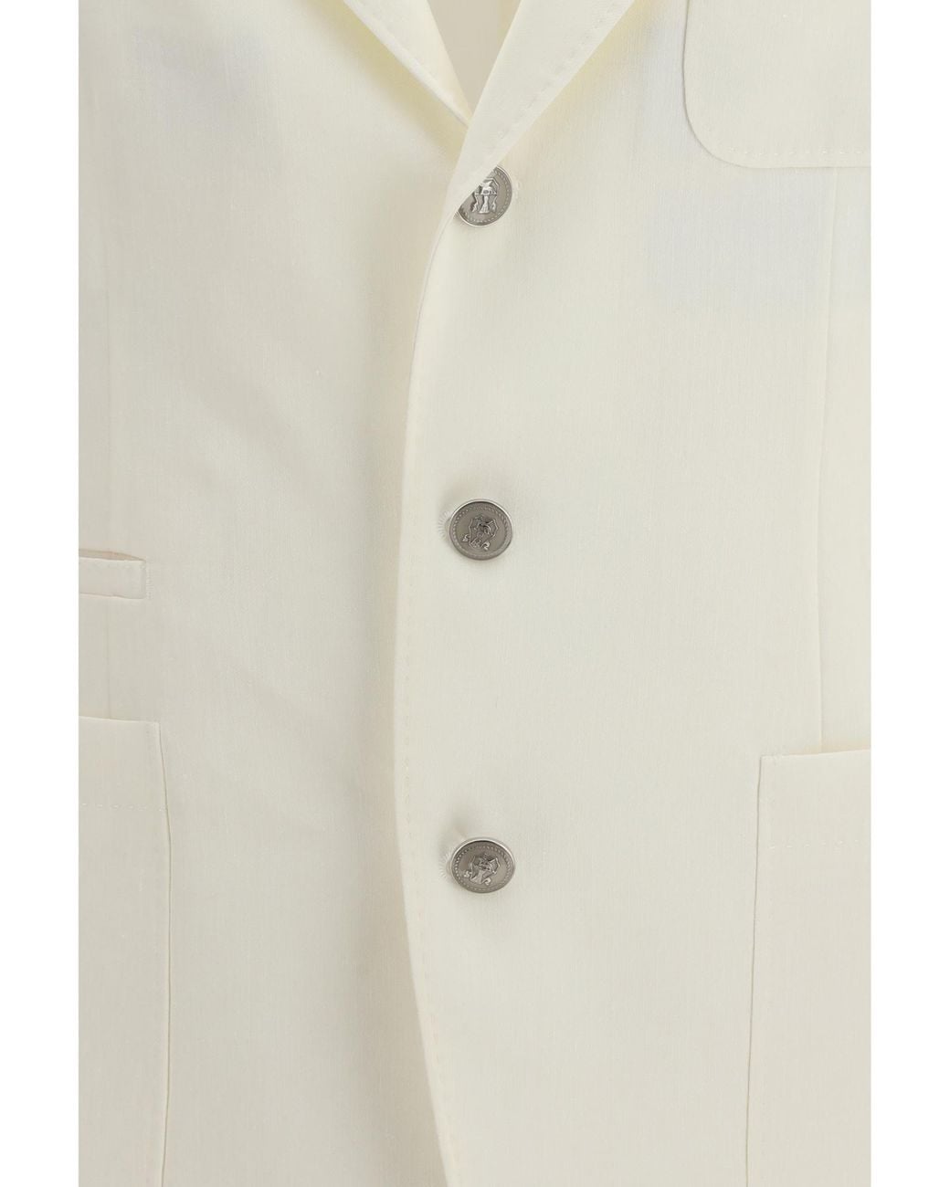 Brunello Cucinelli White Single-Breasted Linen Blazer for men