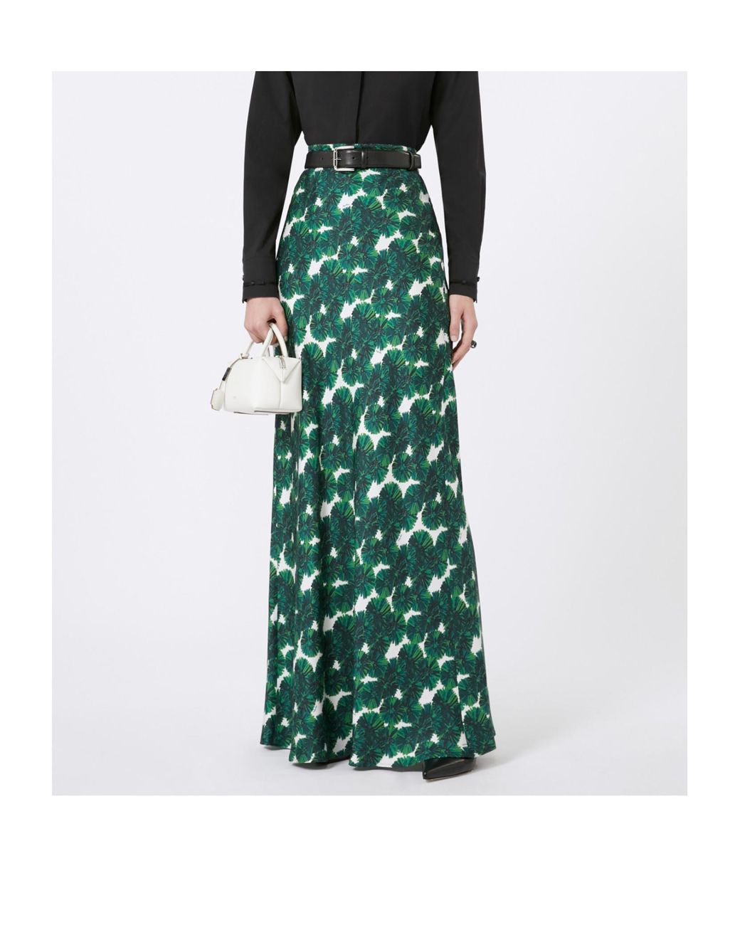 Max Mara Green Long Printed Silk Skirt
