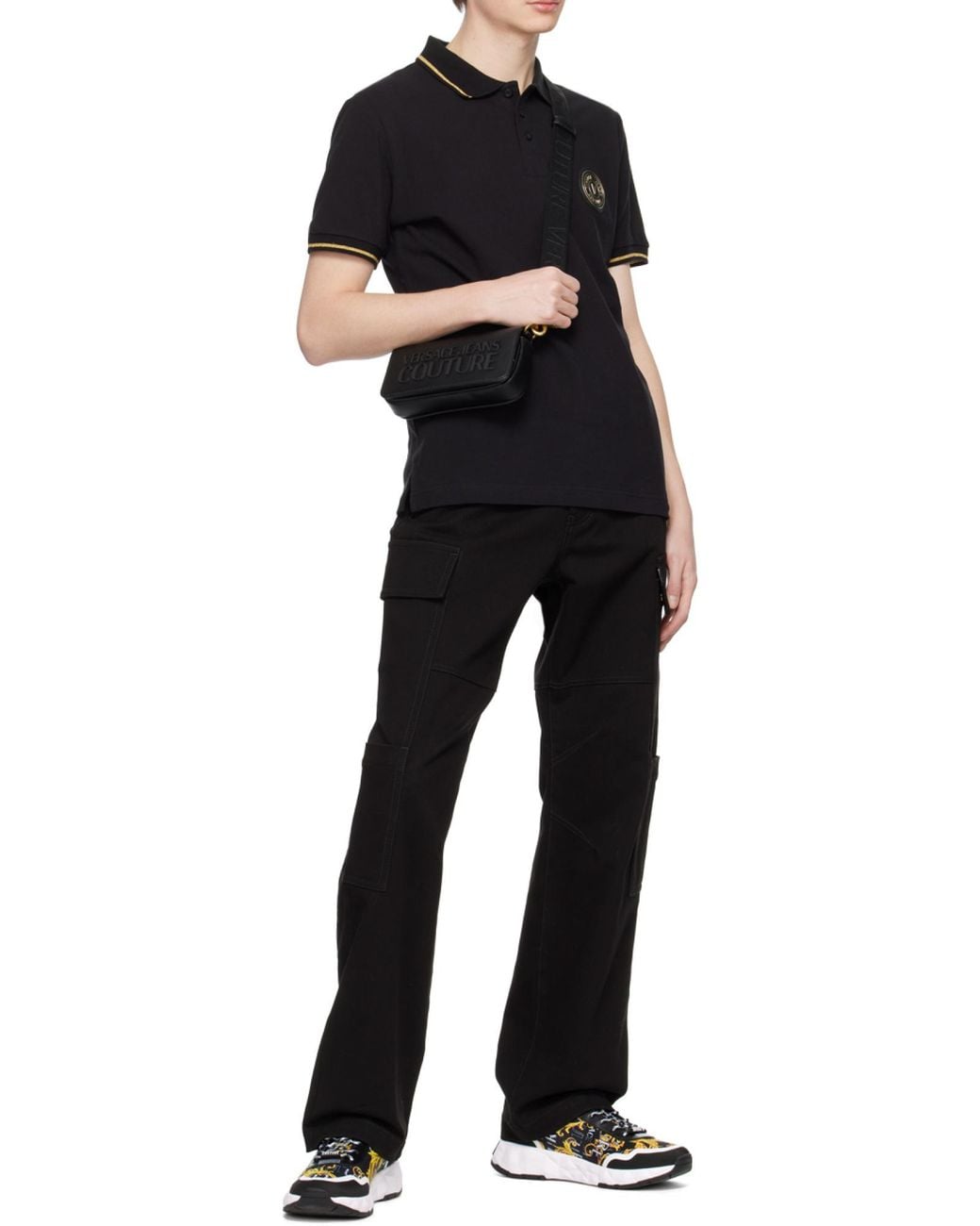 Versace Jeans Black Chest Logo-Patch Polo Shirt for men