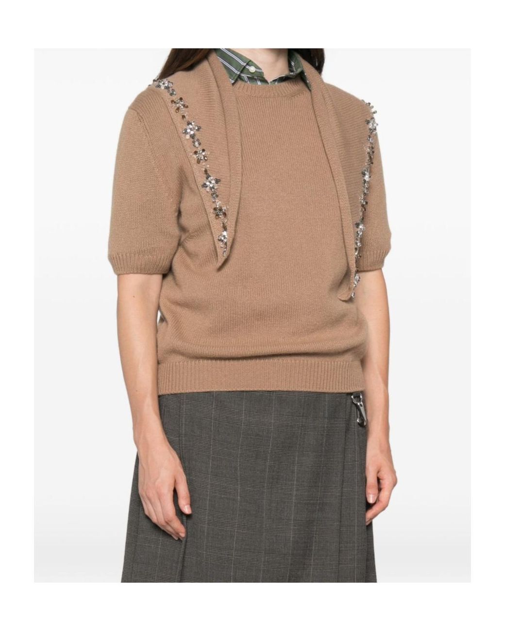 Prada Brown Embellished Knitted Jumper