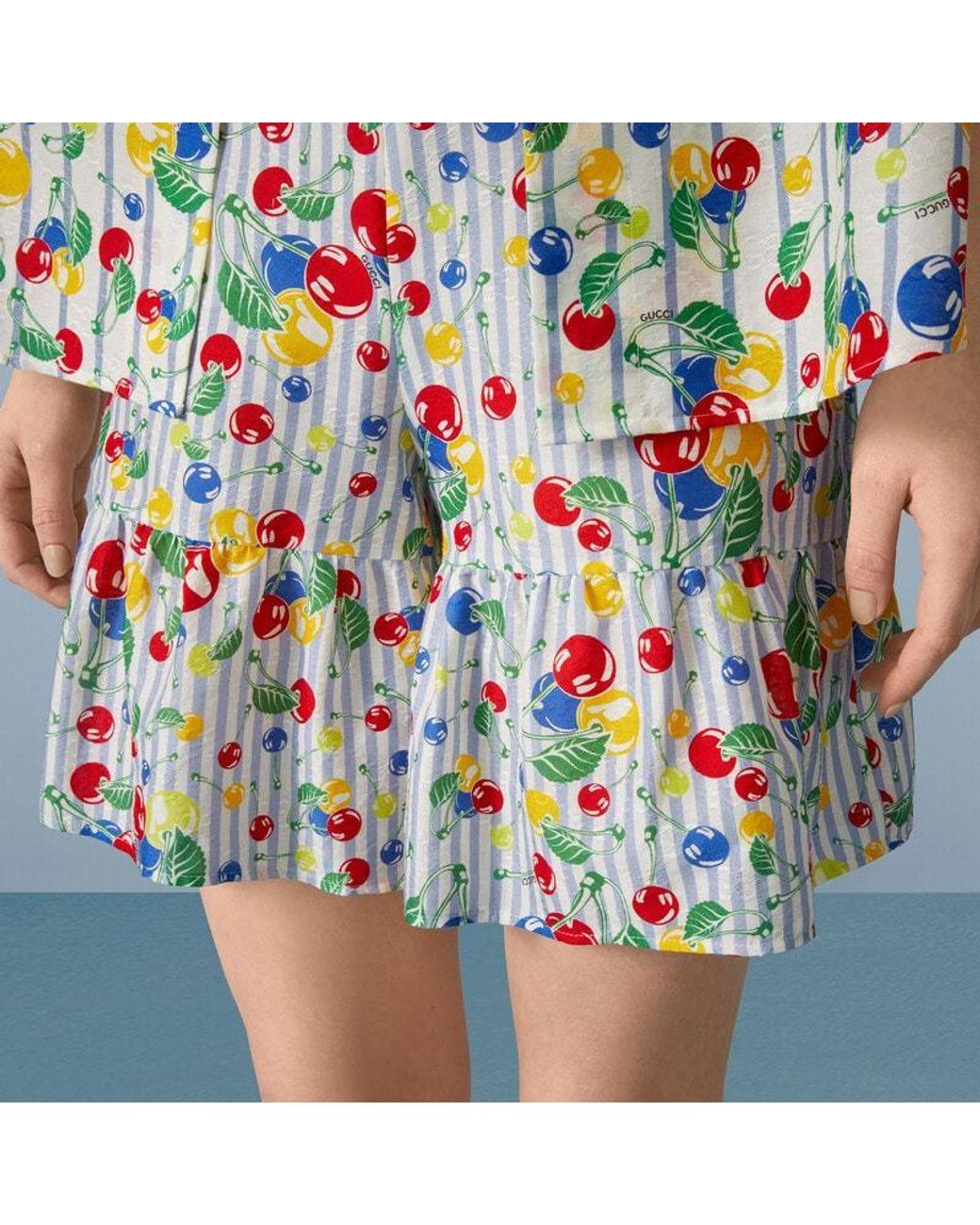 Gucci White Cherries Striped Print Shorts