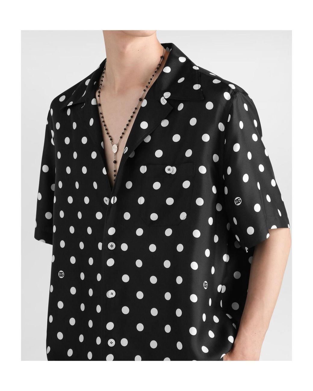 Dolce & Gabbana Black Polka Dot-Print Silk Twill Shirt for men