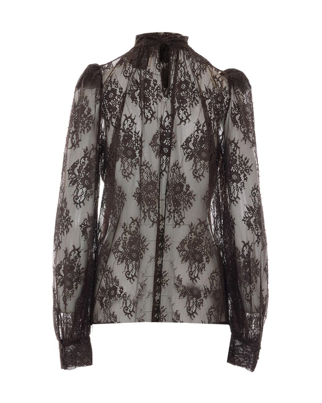 Aniye By Brown Sheer Lace Bow-Tie Blouse