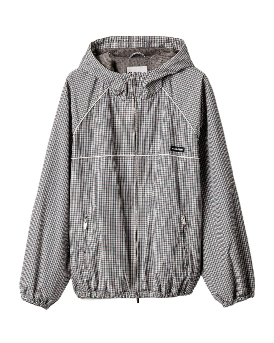 Miu Miu Gray Checked Drawstring Jacket
