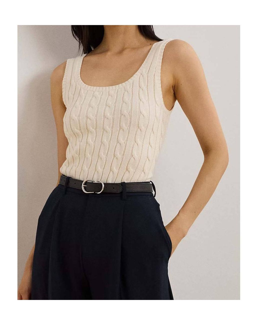 Ralph Lauren Natural Cable-Knit Scoop-Neck Top